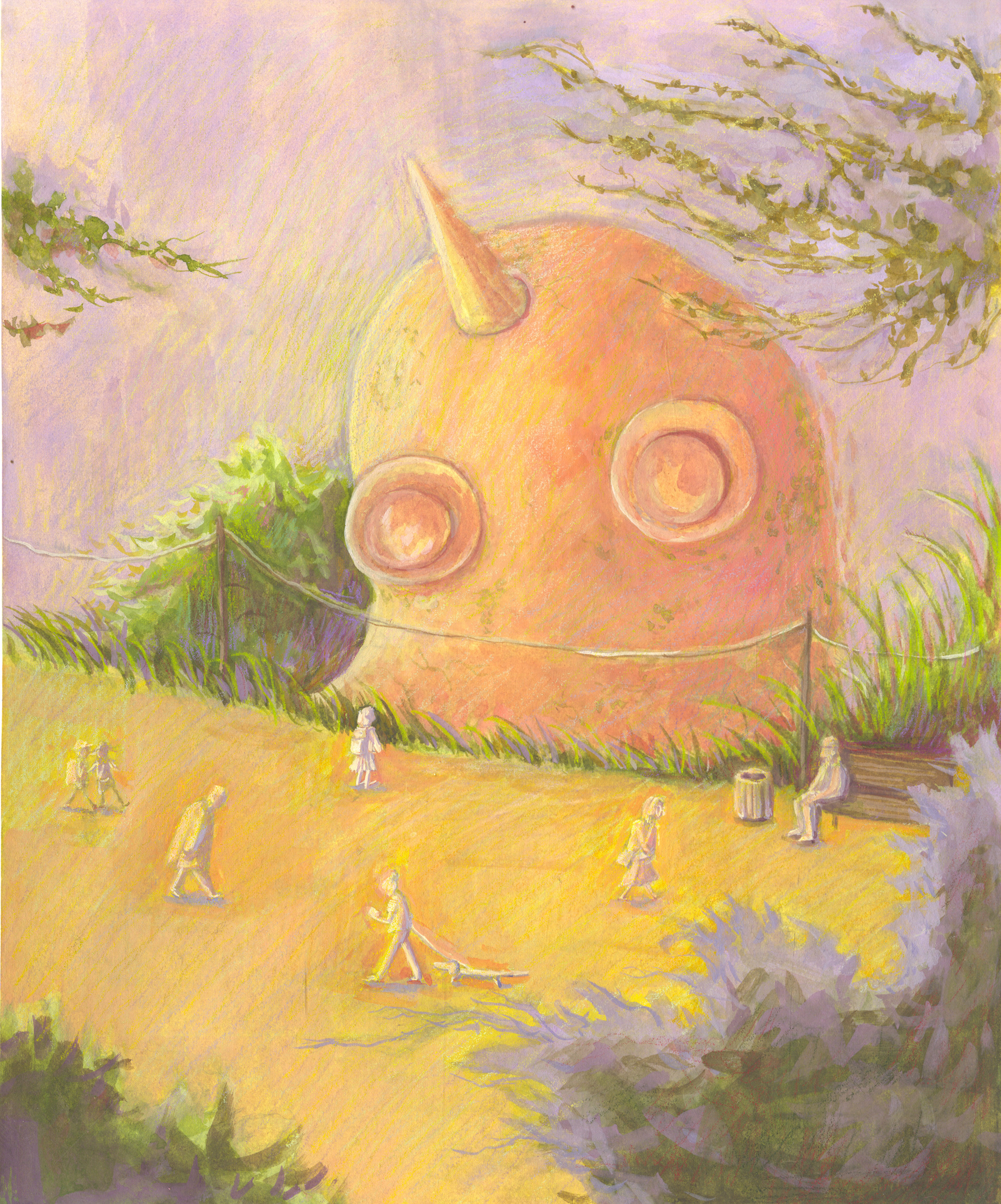 Another Boring Day (gouache, watercolor, pastels, and colored pencils), 2024