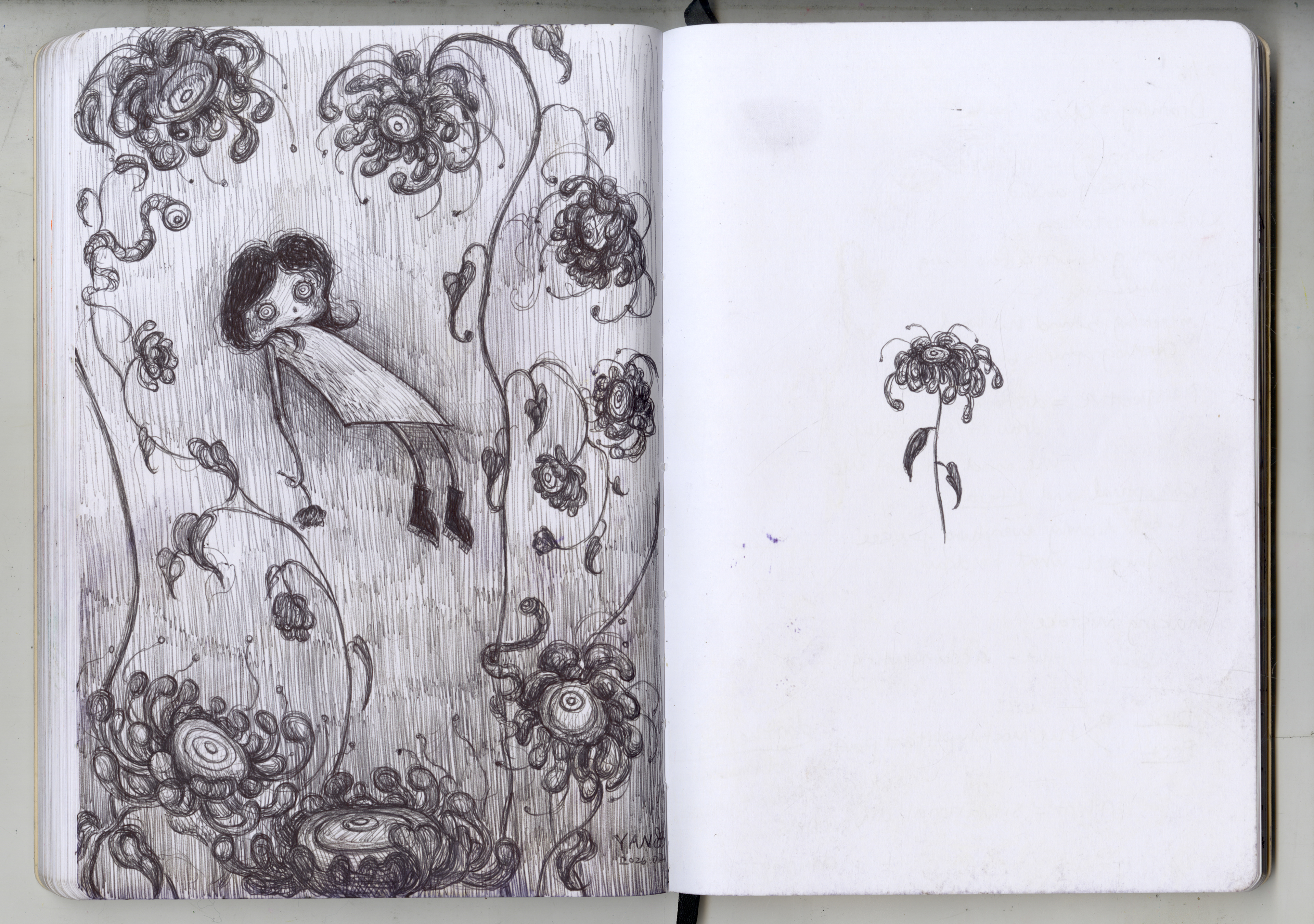 Falling, ink on paper, 2026