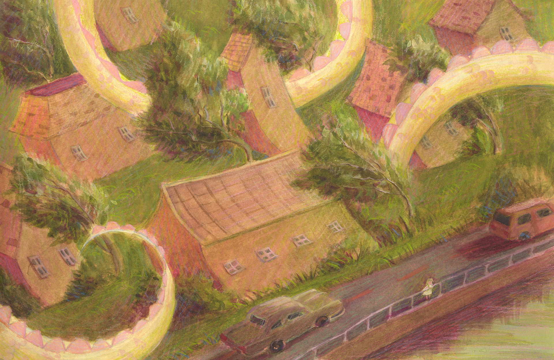 Another Boring Day (gouache, watercolor, pastels, and colored pencils), 2024