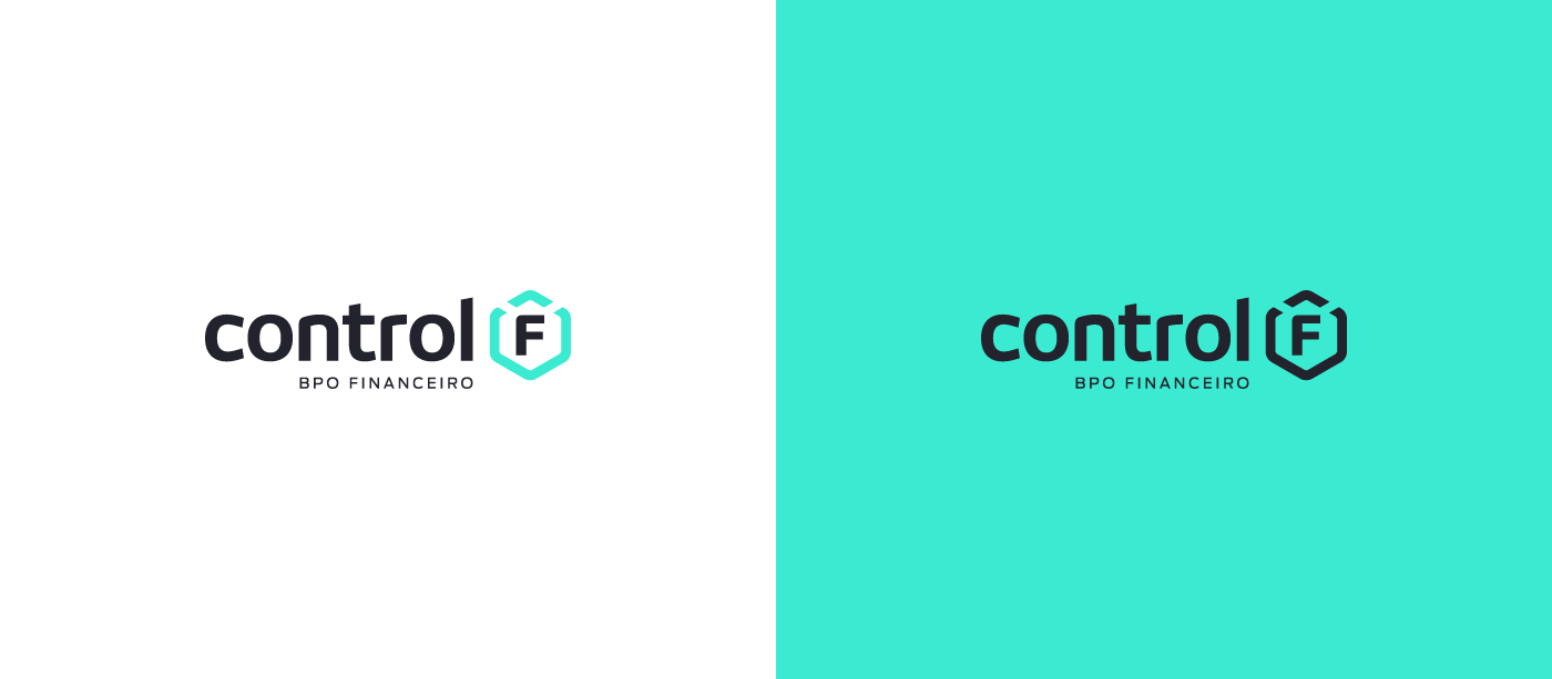 Versões do logo da Control F - BPO Financeiro, colorida e monocromática.