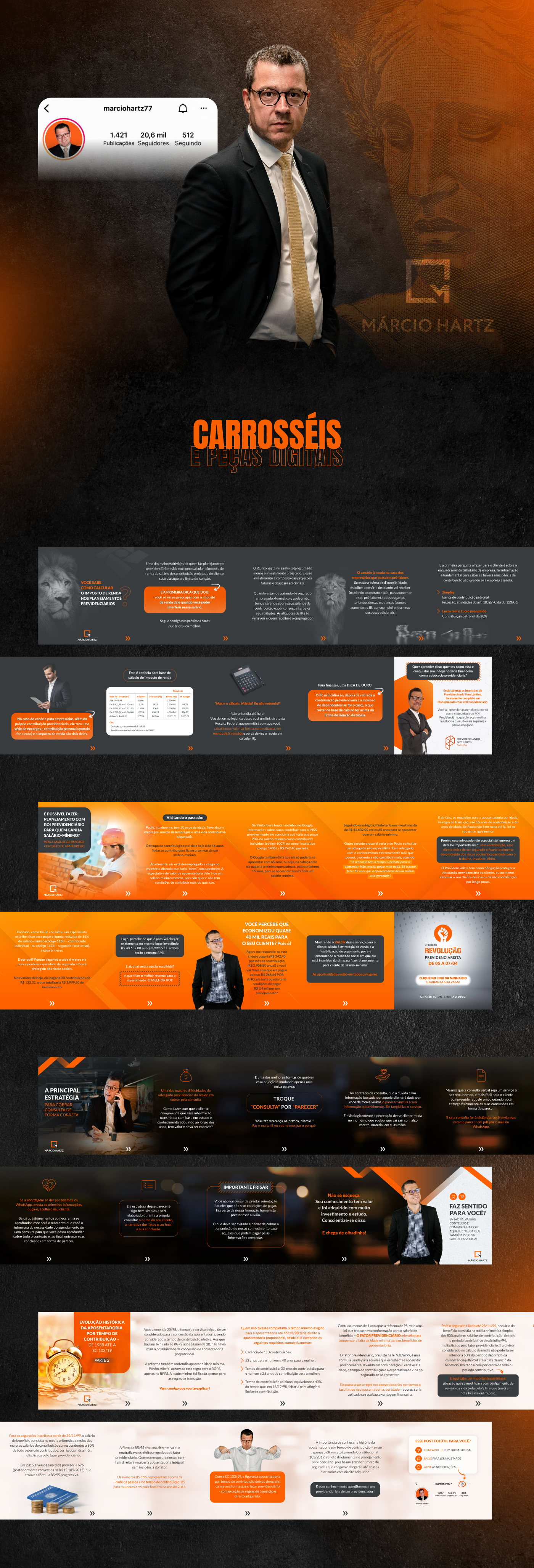 Carrosséis para Instagram de Márcio Hartz, advogado previdenciarista.
