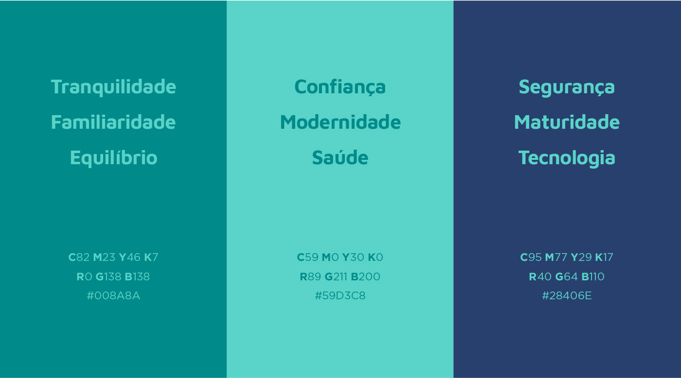 Paleta de cores de Francine Carvalho Urologista, tons de verde e azul, transmitindo tranquilidade, familiaridade, saúde e segurança.
