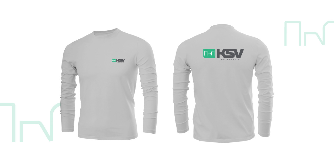 Uniforme da KSV engenharia, camiseta de manga longa cinza claro com o logo estampado.