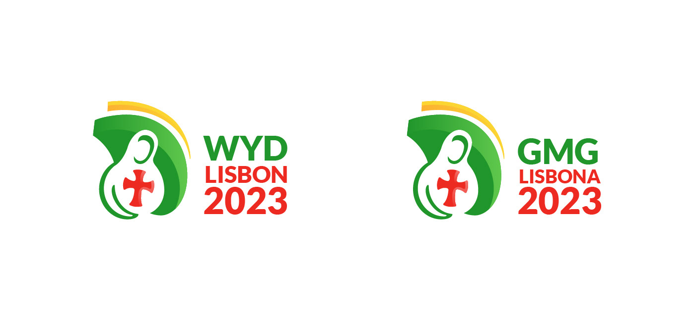Versões do logo da JMJ Lisboa 2023, em inglês e italiano. 