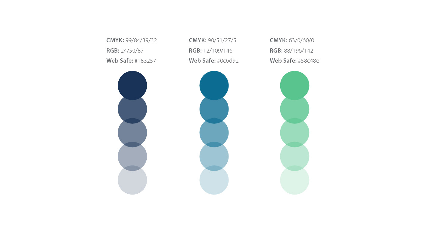 Paleta de cores do Buriti - Medical Center, tons de azul e verde.