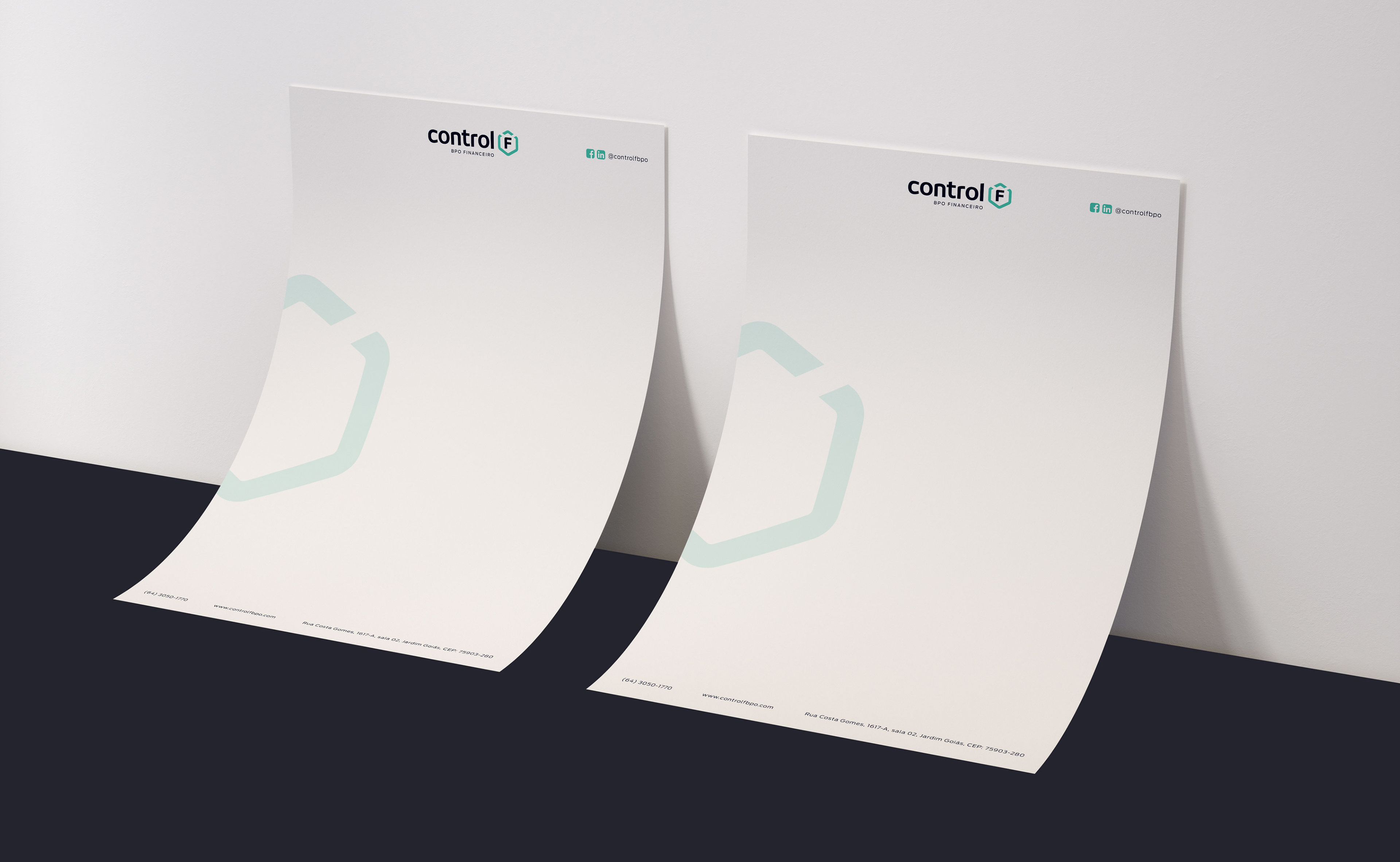 Papel timbrado da Control F - BPO Financeiro, com logo e informações de contato.