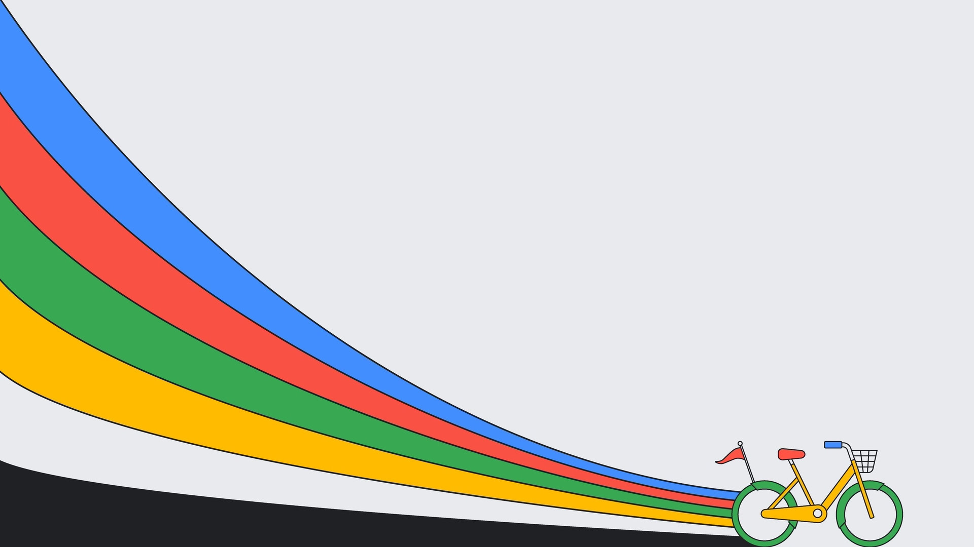 An illustration of a colourful 80s style bicycle riding into the unkown leaving a wake of colour in it's path.