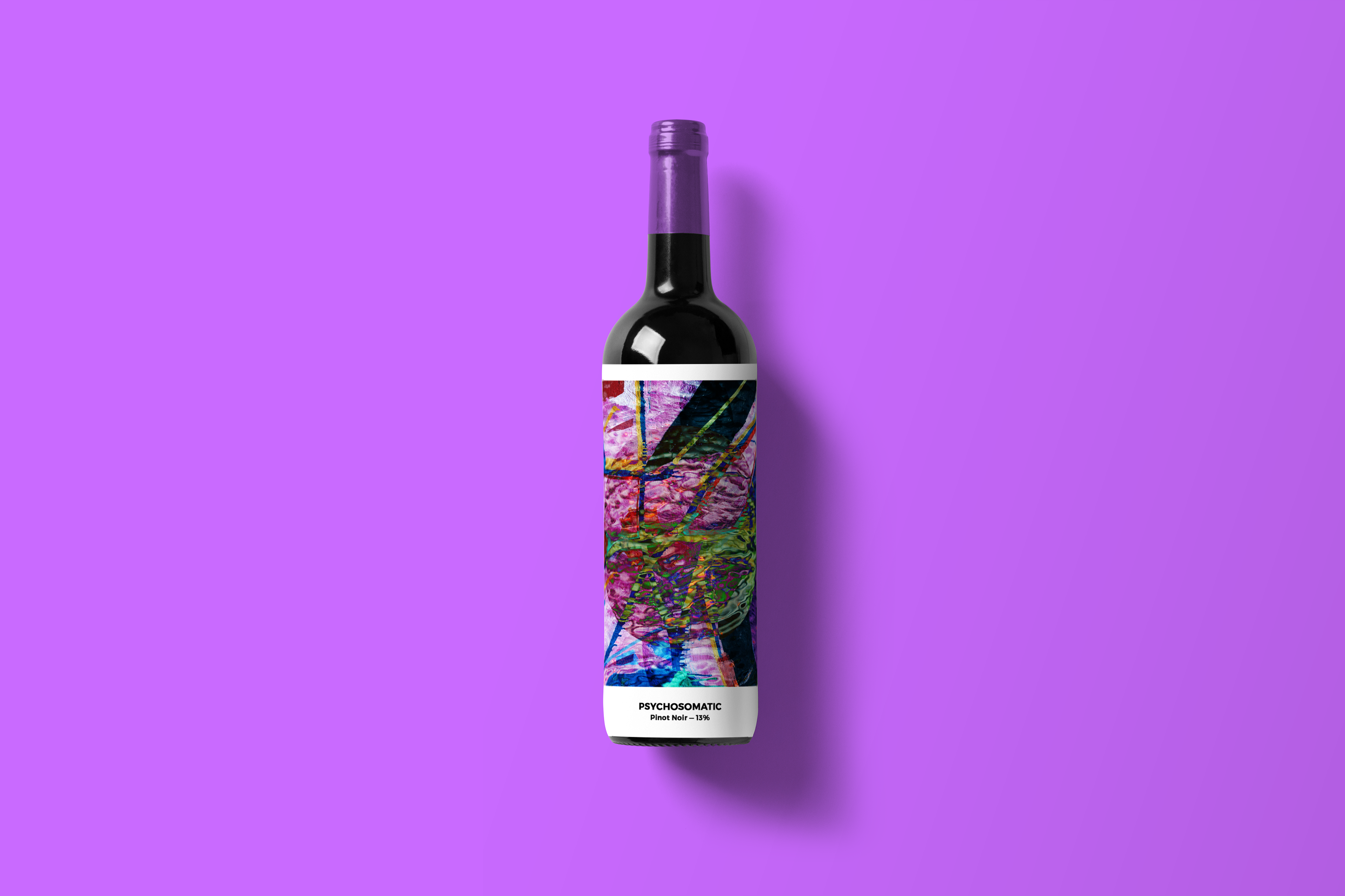 A wine label with intense colourful photo collage.