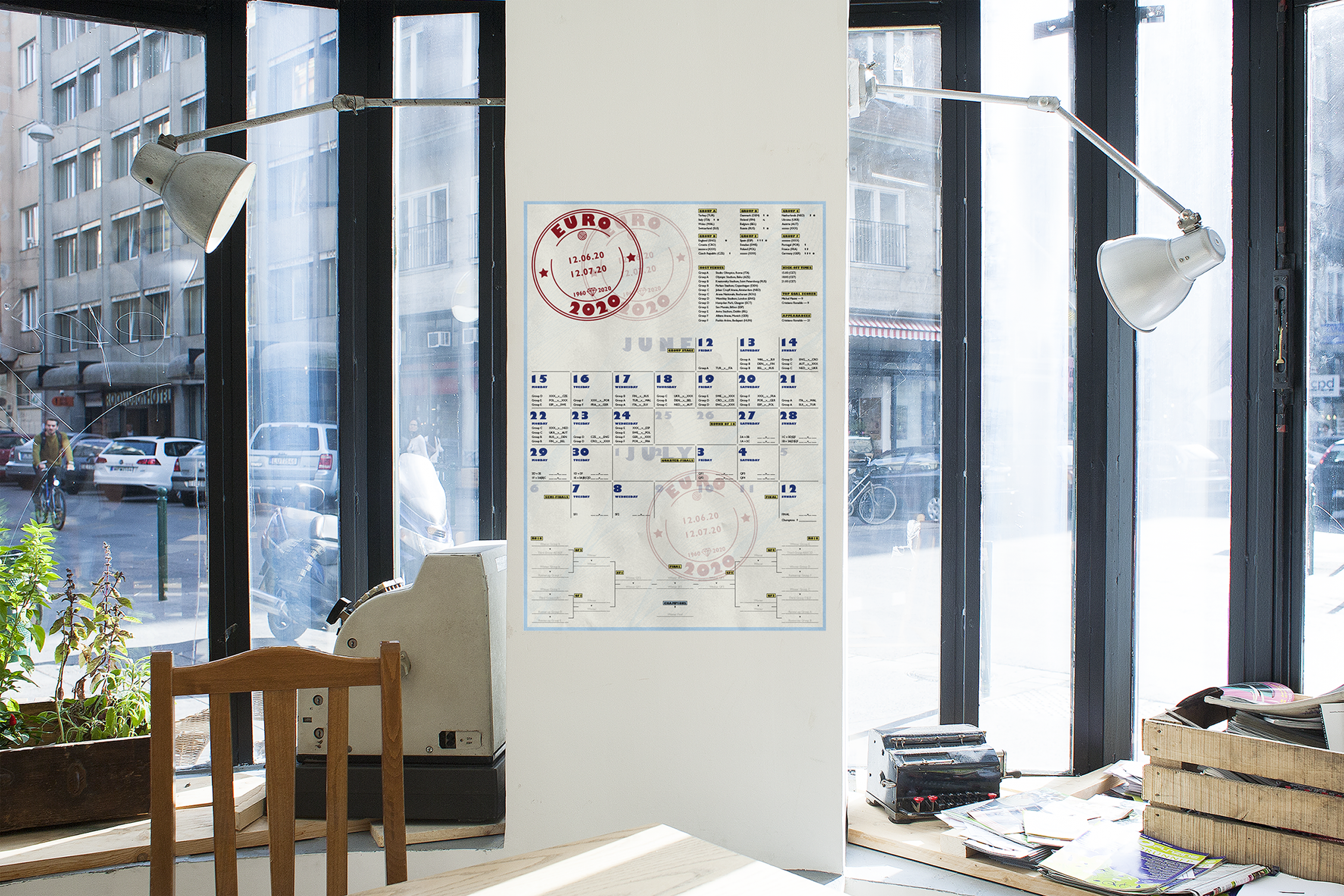 The Euro 2020 wallchart in an office.