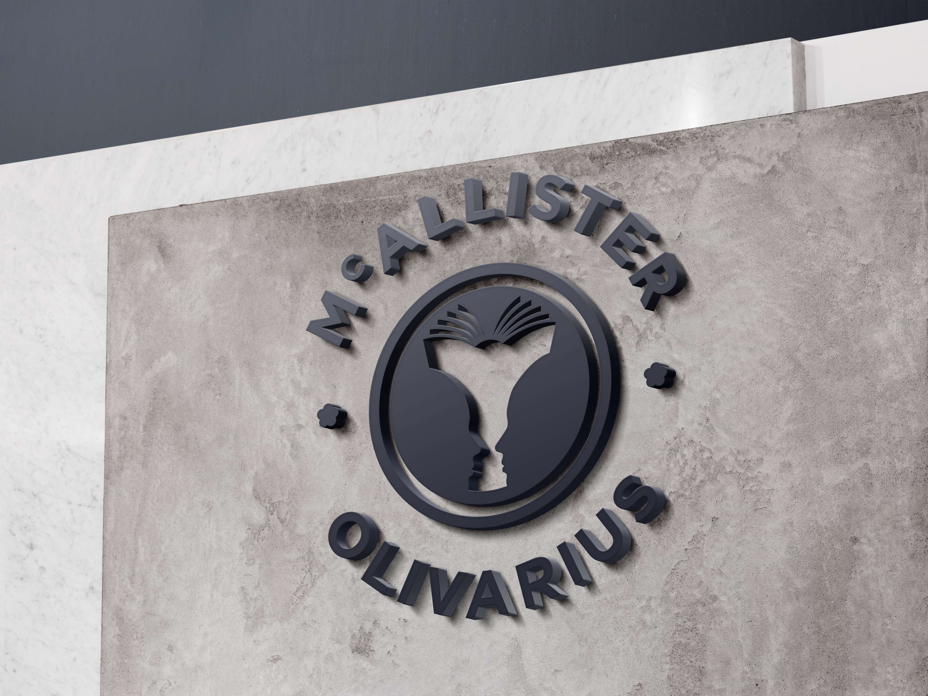 The McAllister Olivarius bespoke logo on an interior office wall.