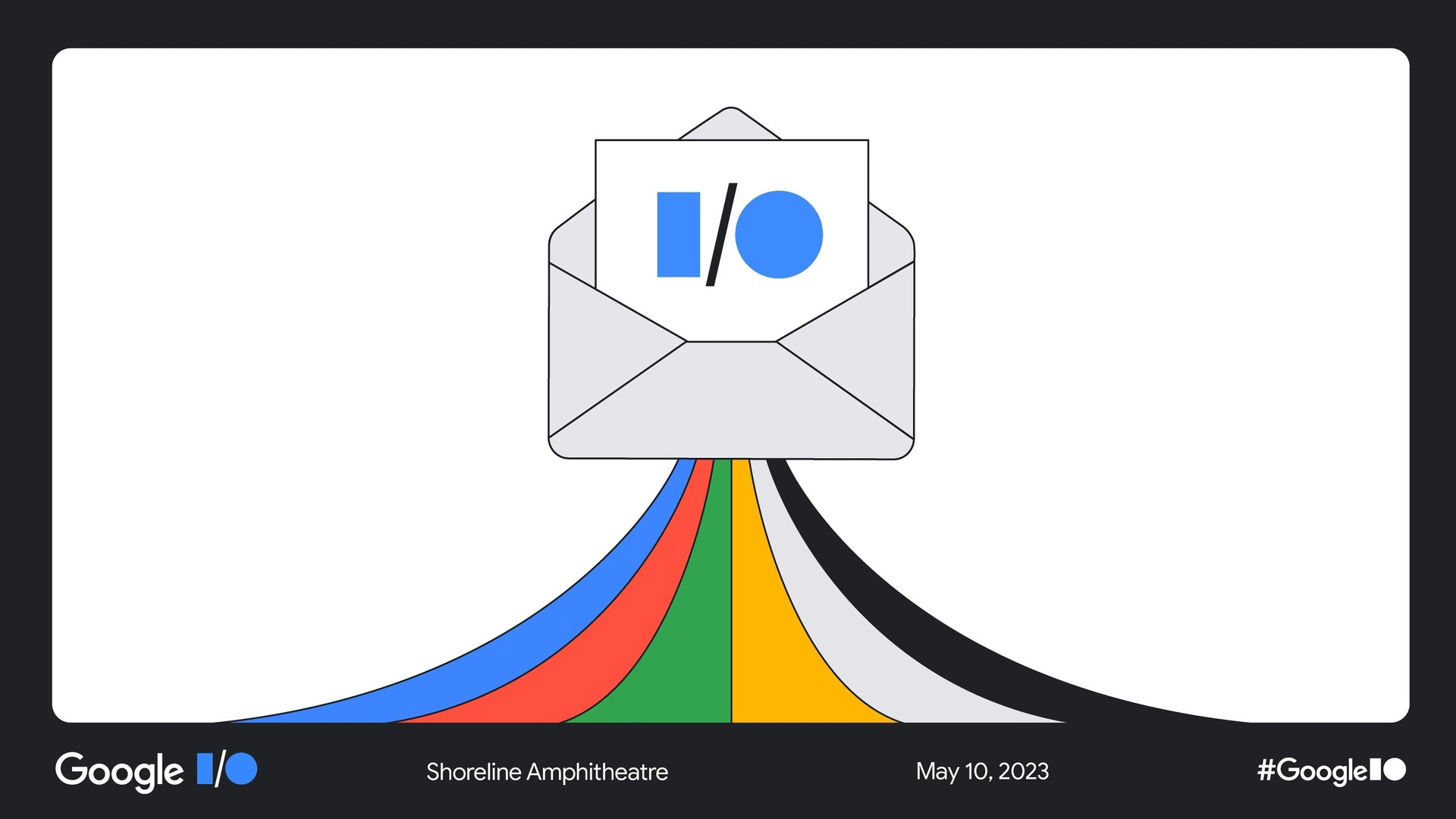 An illustrative email invitation for the Google I/O event feturing a letter with the invite inside.