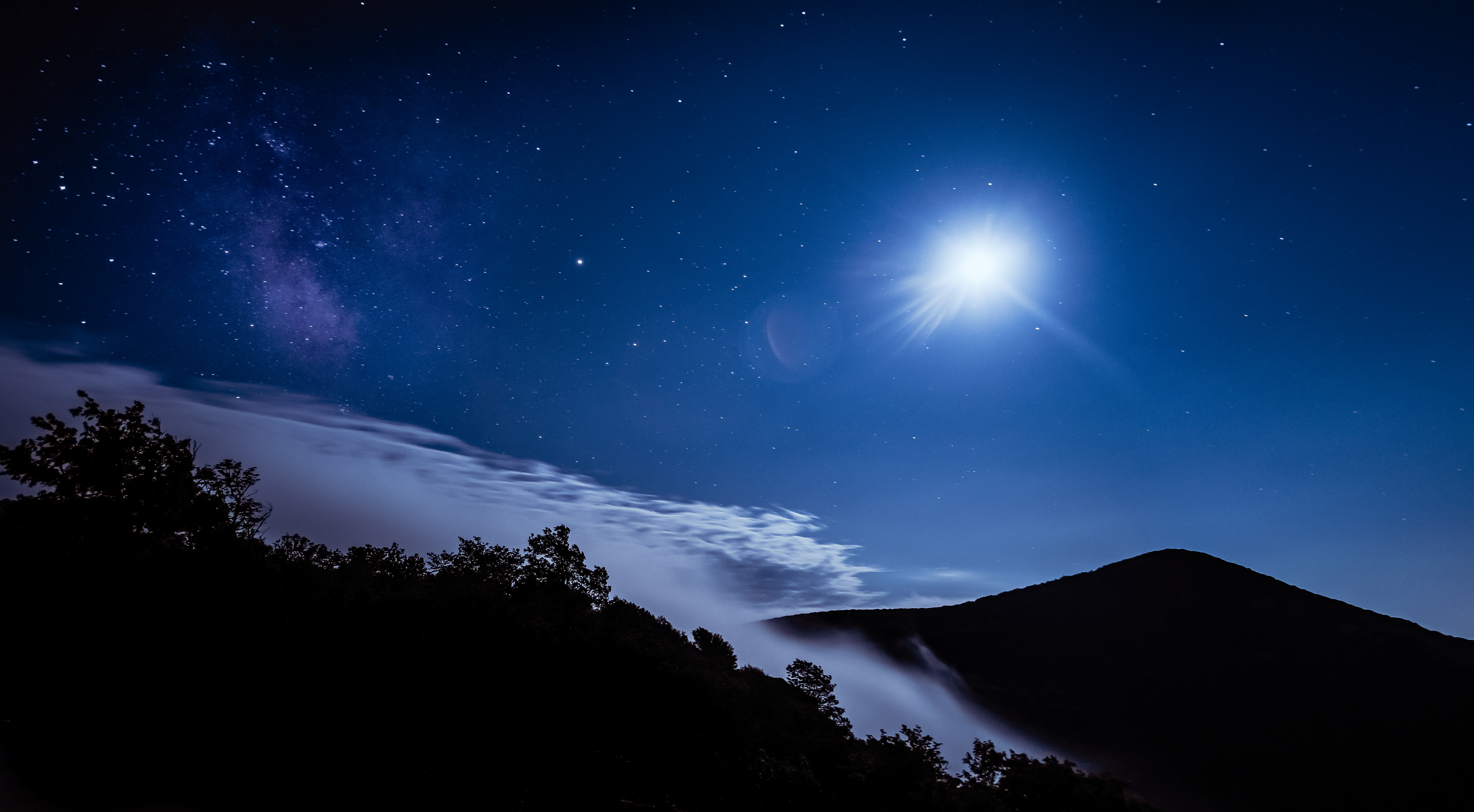 Rolling Mountain Clouds Under Moonlight 