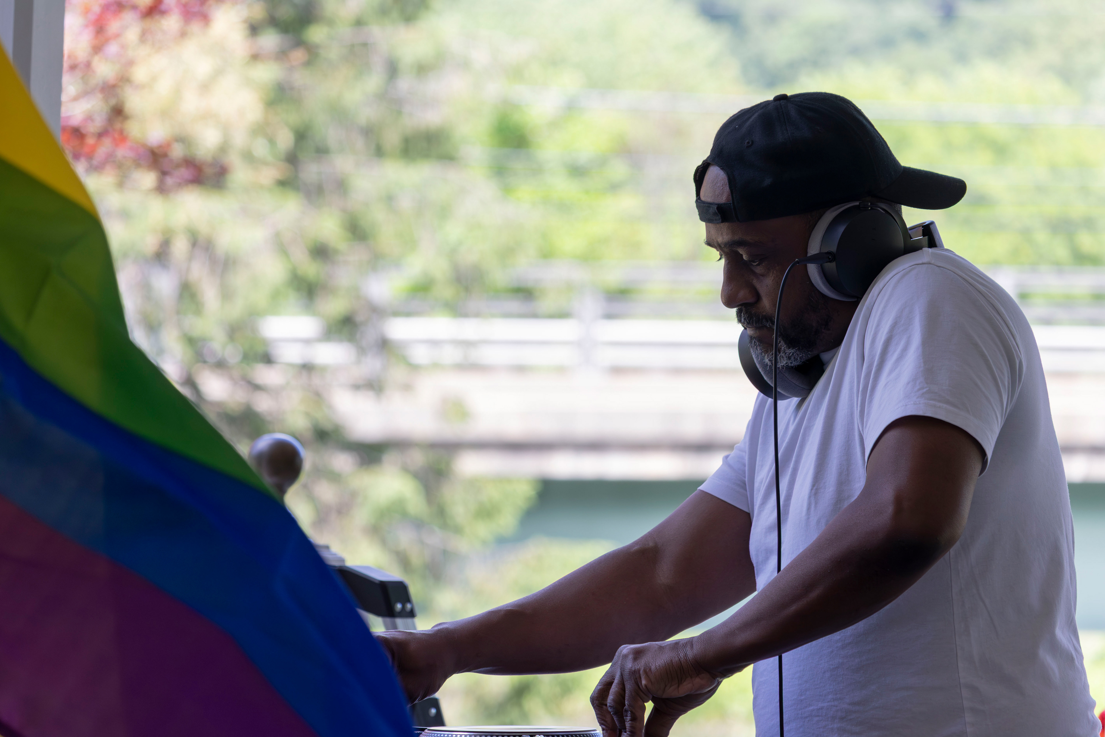 BOONTON, NJ 06/20/2026 BOONTON PRIDE AT GRACE LORD PARK: A DJ performs for the crowd. Boonton residents and attendees gather to celebrate Boonton Pride, listen to speakers, and watch performances by the Mayo Performing Arts Company. 