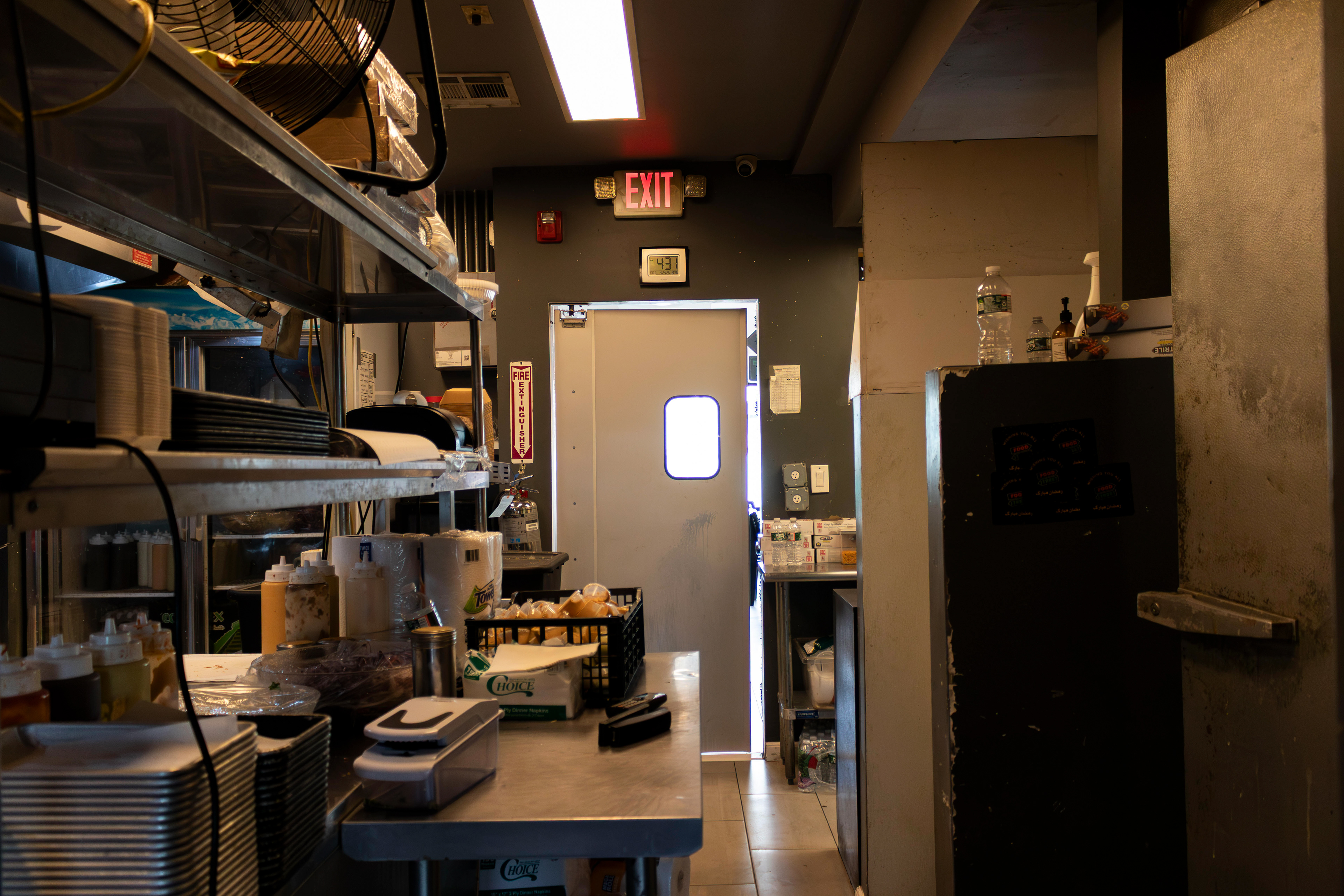 Food Street's empty kitchen stands still during a small moment of calm. Photo by Sunah Choudhry.