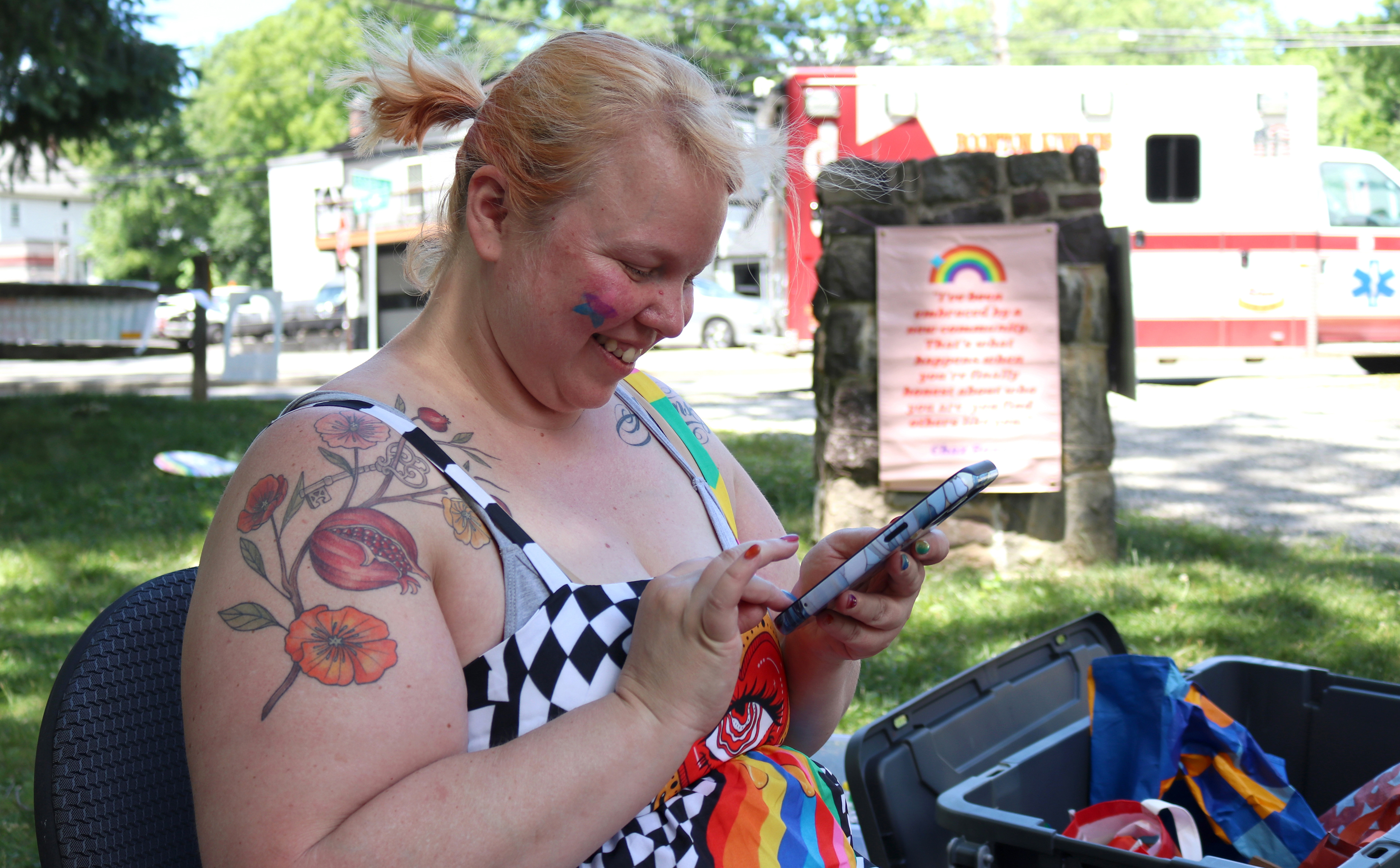 BOONTON, NJ 06/20/2026 BOONTON PRIDE AT GRACE LORD PARK: Co-President and Co-founder of Boonton Pride Lindsey Weisman at Boonton Rainbow Pride. Boonton residents and visitors gather to celebrate Pride, hear speakers and watch performances by the Mayo Performing Arts Company.