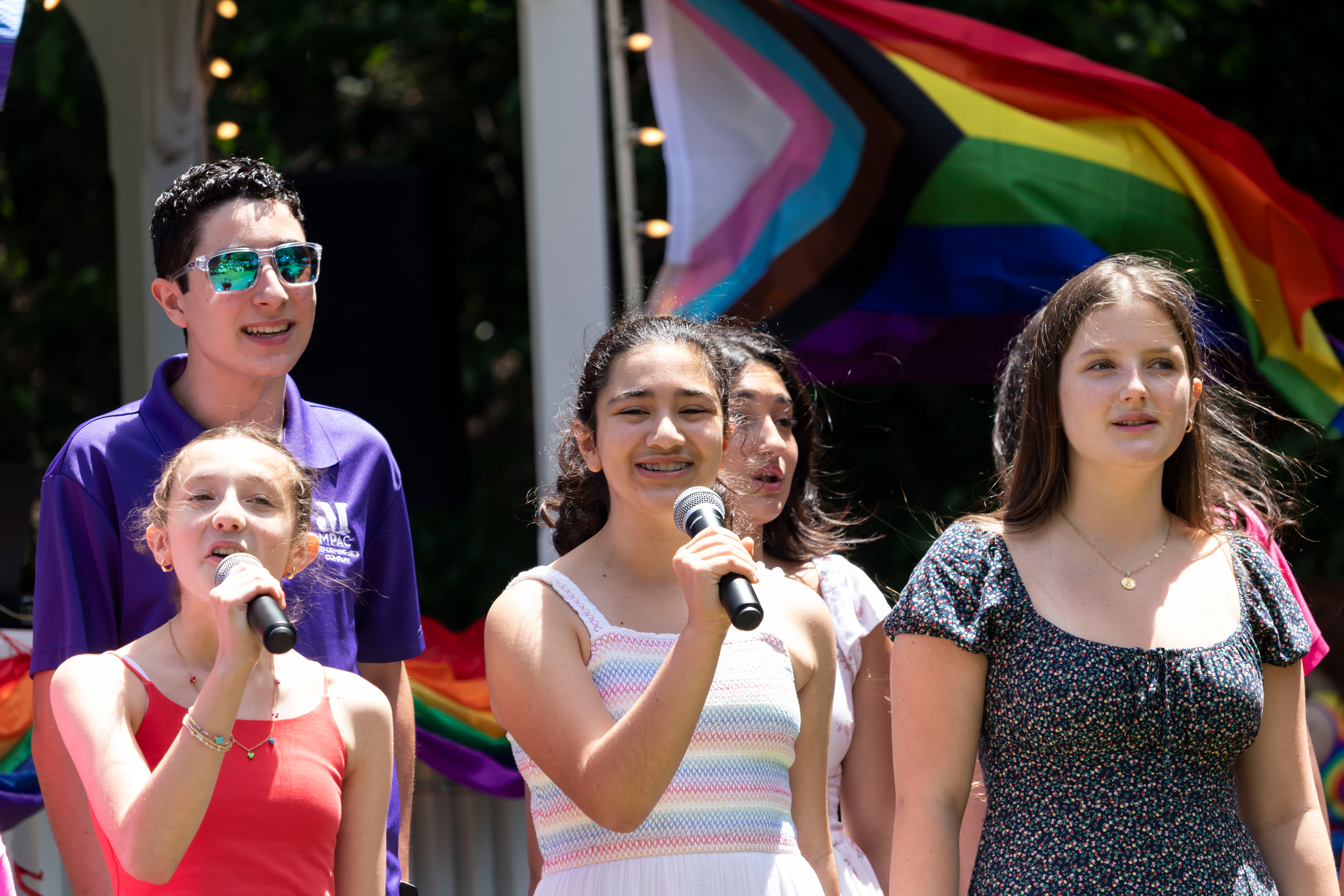 BOONTON, NJ 06/20/2026 BOONTON PRIDE AT GRACE LORD PARK: Performers with Morristown’s Mayo Performing Arts Company take the stage during Boonton Rainbow Pride. Boonton residents and visitors gather to celebrate Pride, hear speakers and watch performances by the Mayo Performing Arts Company.