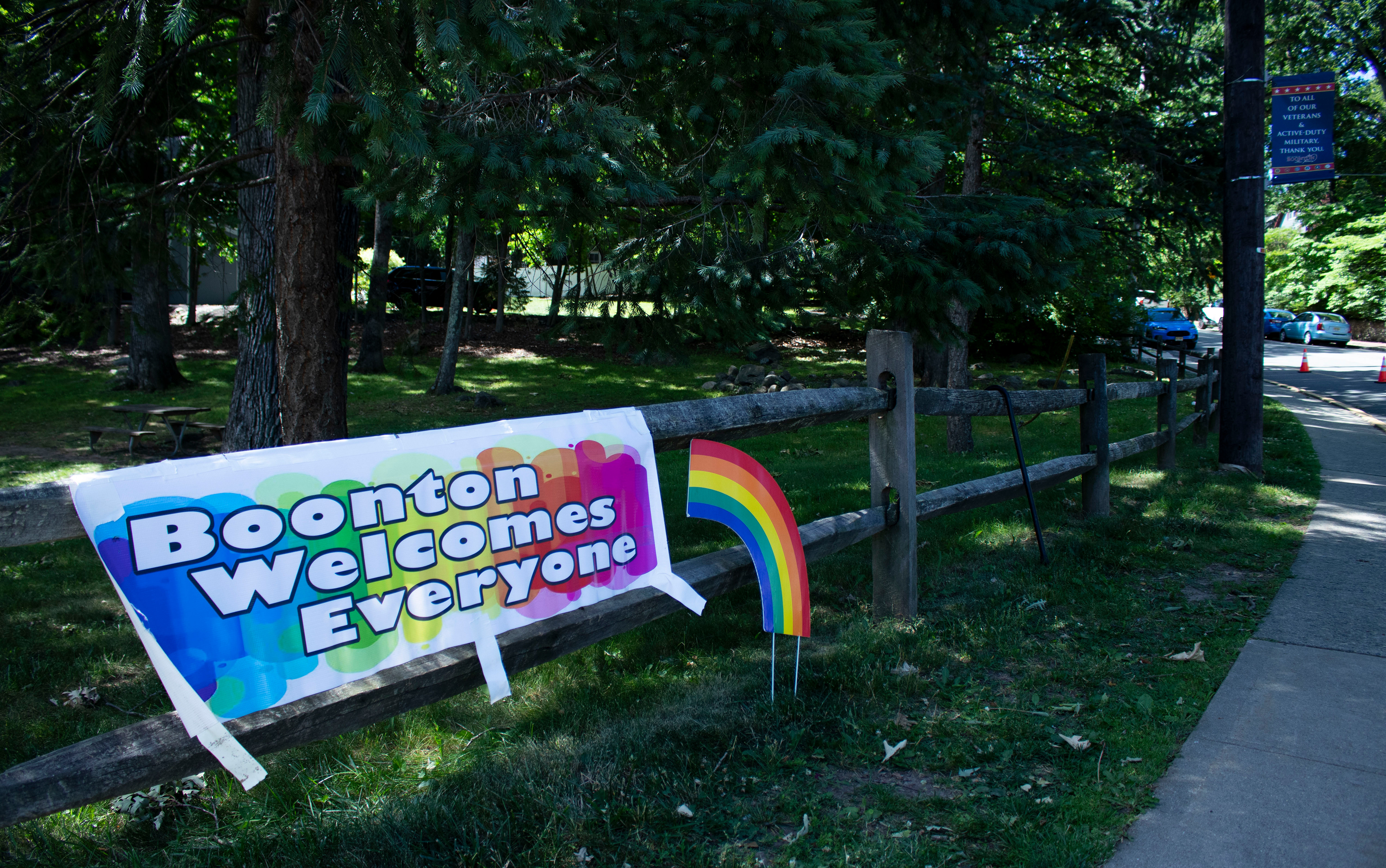 BOONTON, NJ 06/20/2026 BOONTON PRIDE AT GRACE LORD PARK: A Boonton Rainbow Pride sign at Grace Lord Park. Boonton residents and visitors gather to celebrate Pride, hear speakers and watch performances by the Mayo Performing Arts Company.