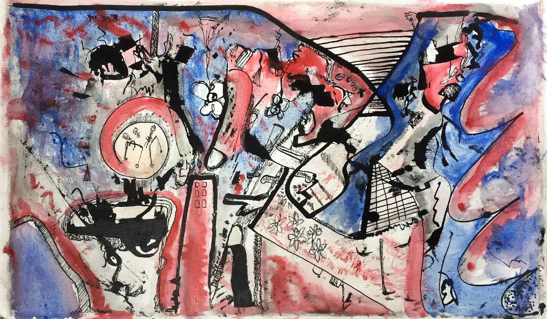 "Siesta casamentera". 2016. Ink and watercolor on canvas