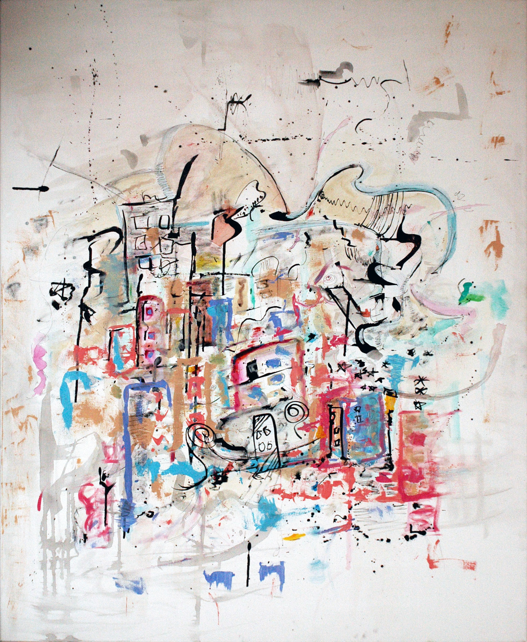 "Vista desde el tren". 2017. Indian ink and acrylic on canvas. 2017. 115X90 cm