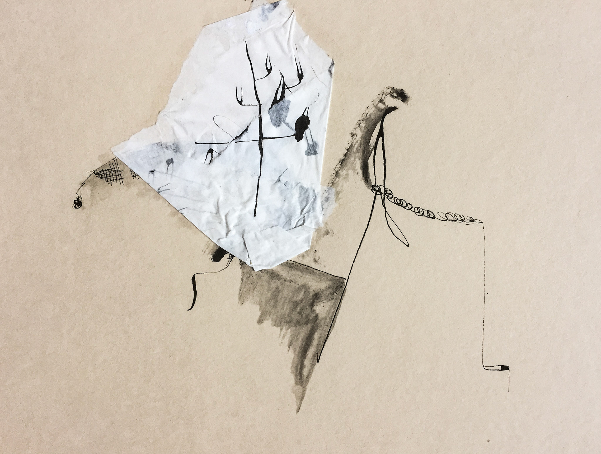 "Cruz del sur" 2018. Indian ink and collage on paper.
