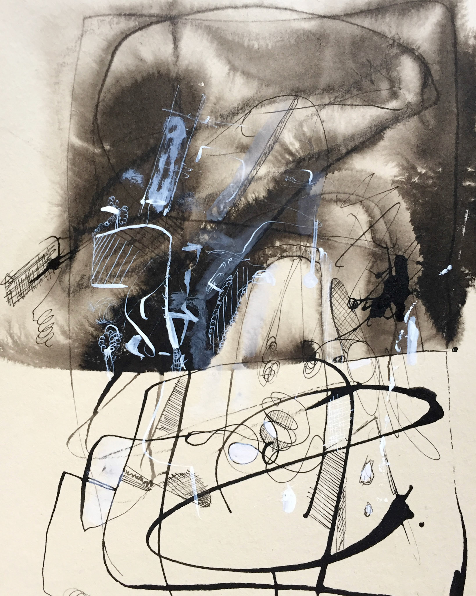 "Noche nublada sobre la ciudad" 2018. Ink on paper