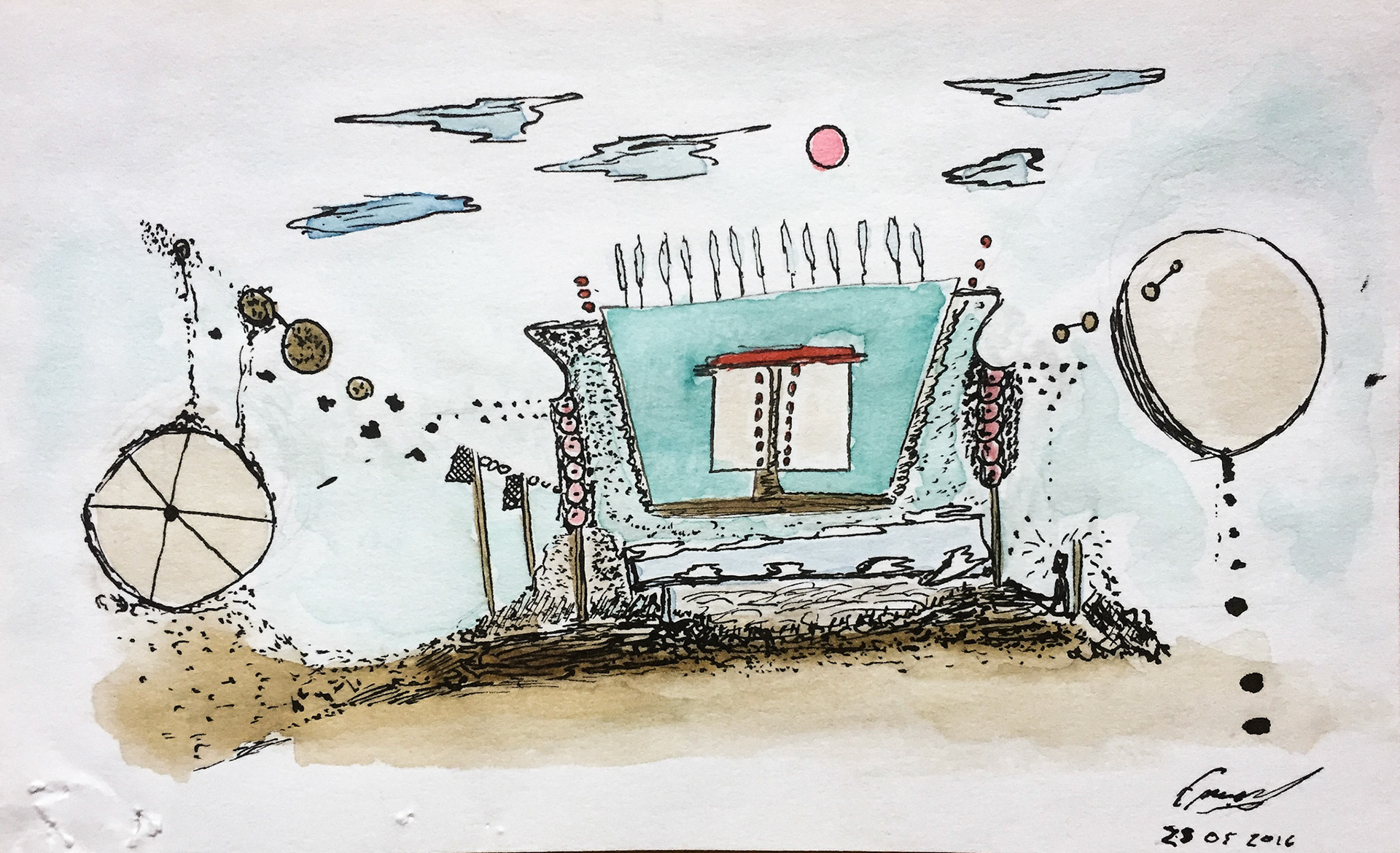 "Elasticos del deseo" 2017. Indian ink on paper.