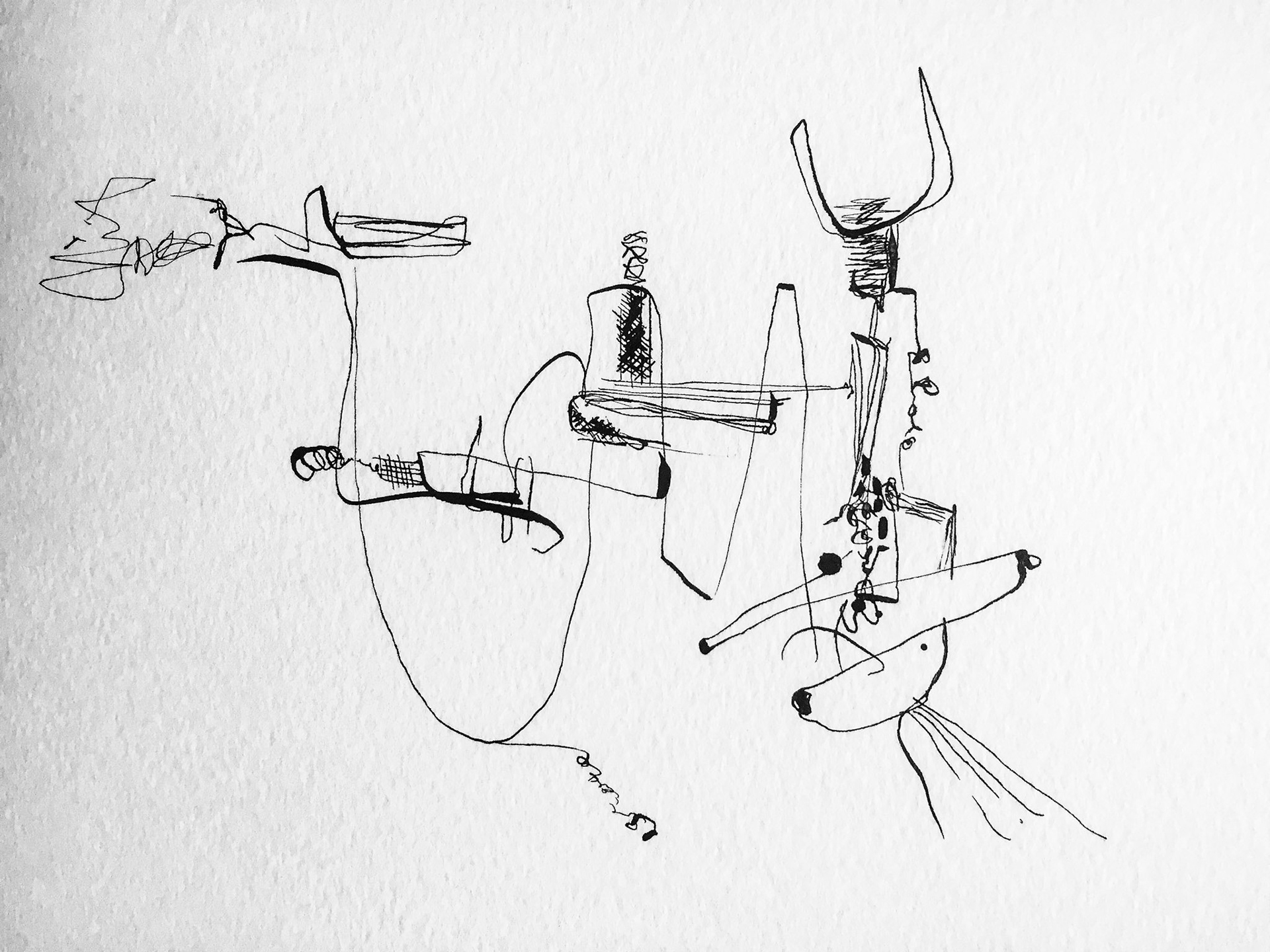 "Wurst machine" 2018. Indian ink on paper .
