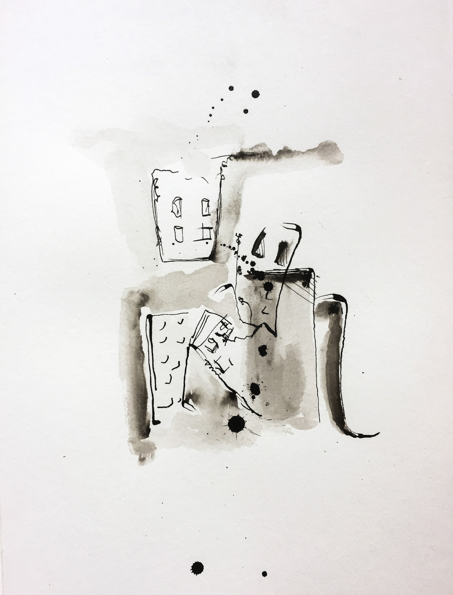 "Casas de cartón" 2018. Indian ink on paper.