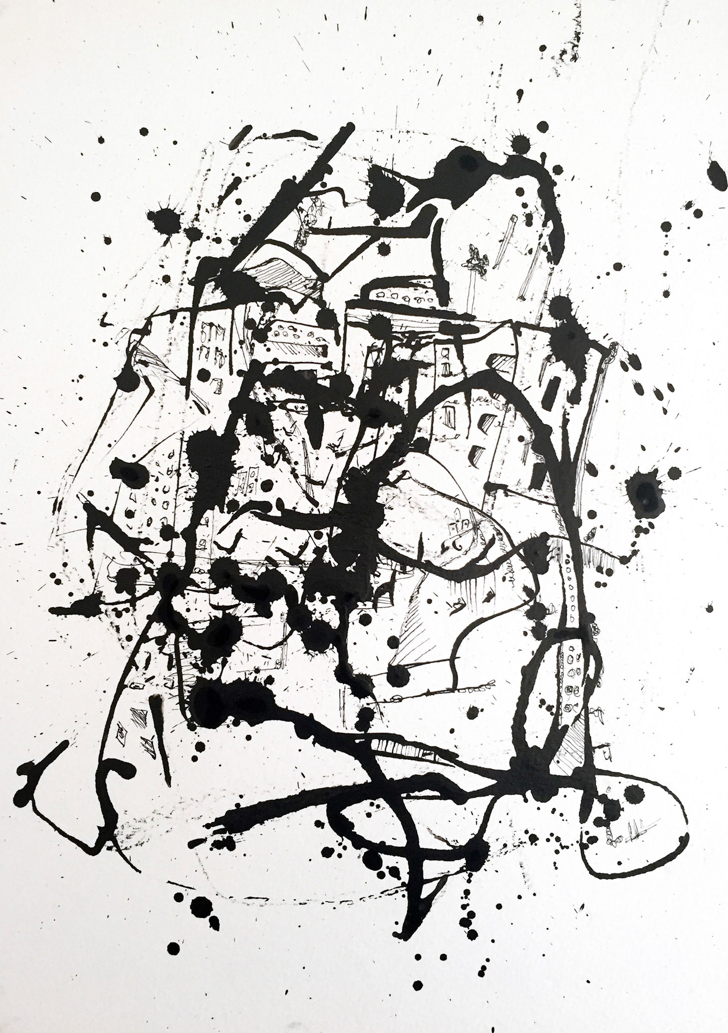 "Chaos" 2017 indian ink on paper.