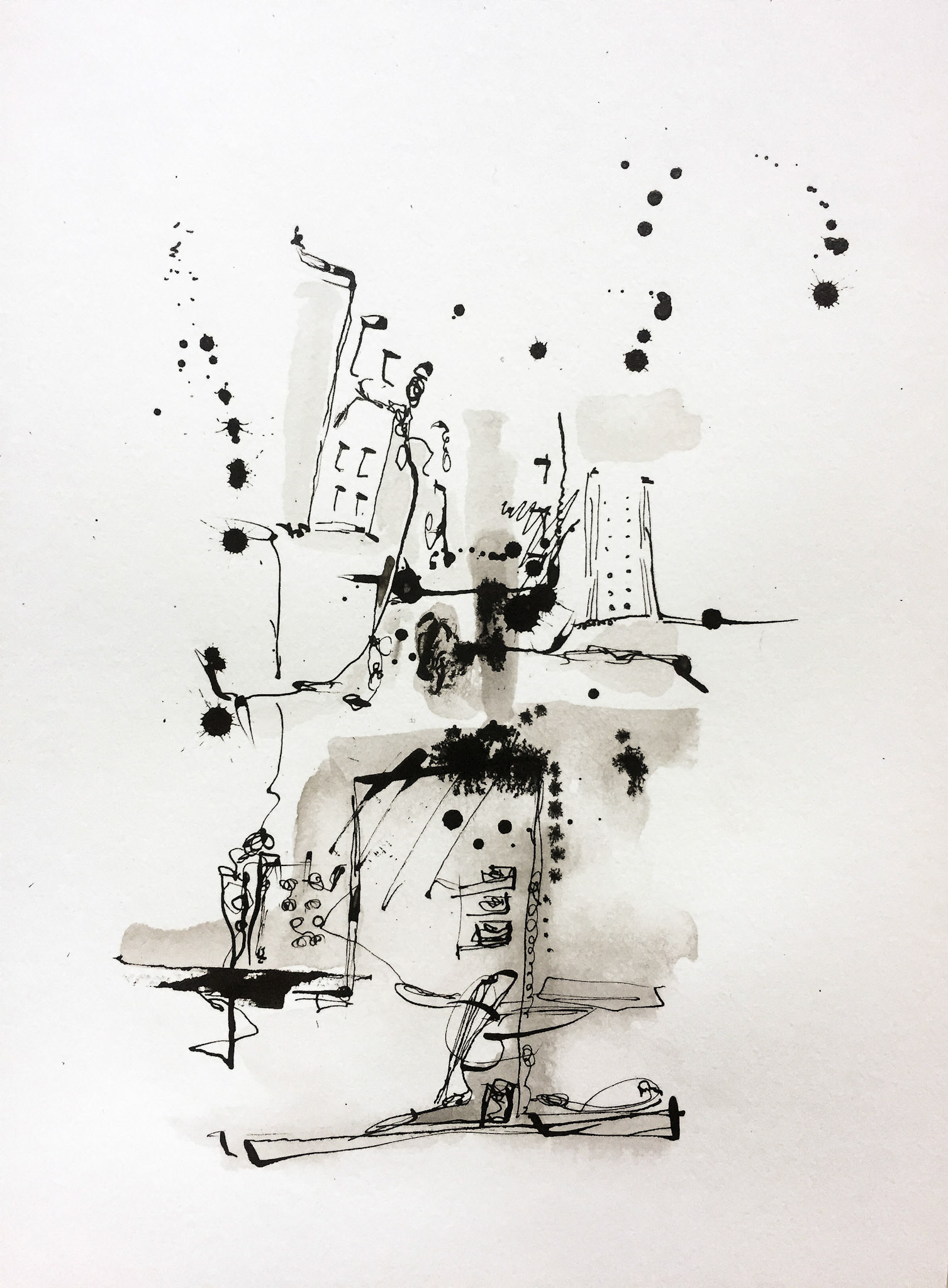 "Edificios y cadenas" 2018. Indian ink on paper.