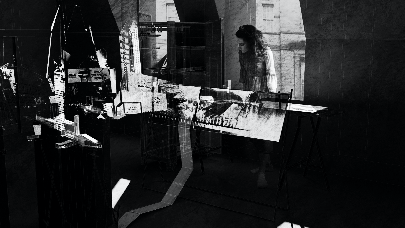 An Architectural Urban Scheme projected off of a strange drawing table