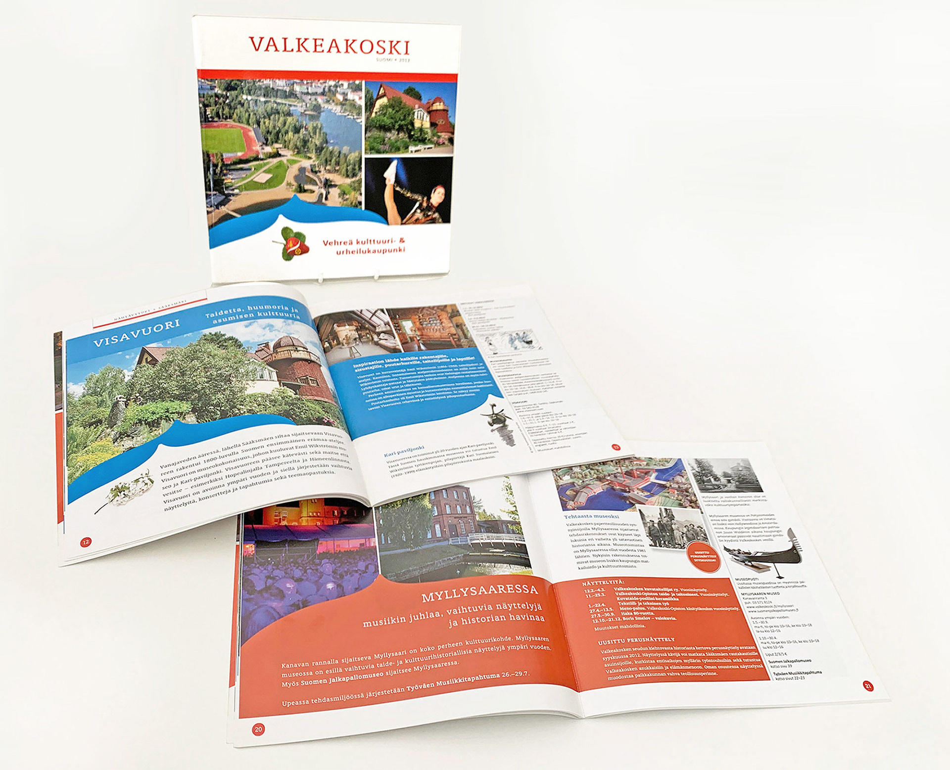 Valkeakosken matkailuesite 2012 kansi ja sisäaukeamia.