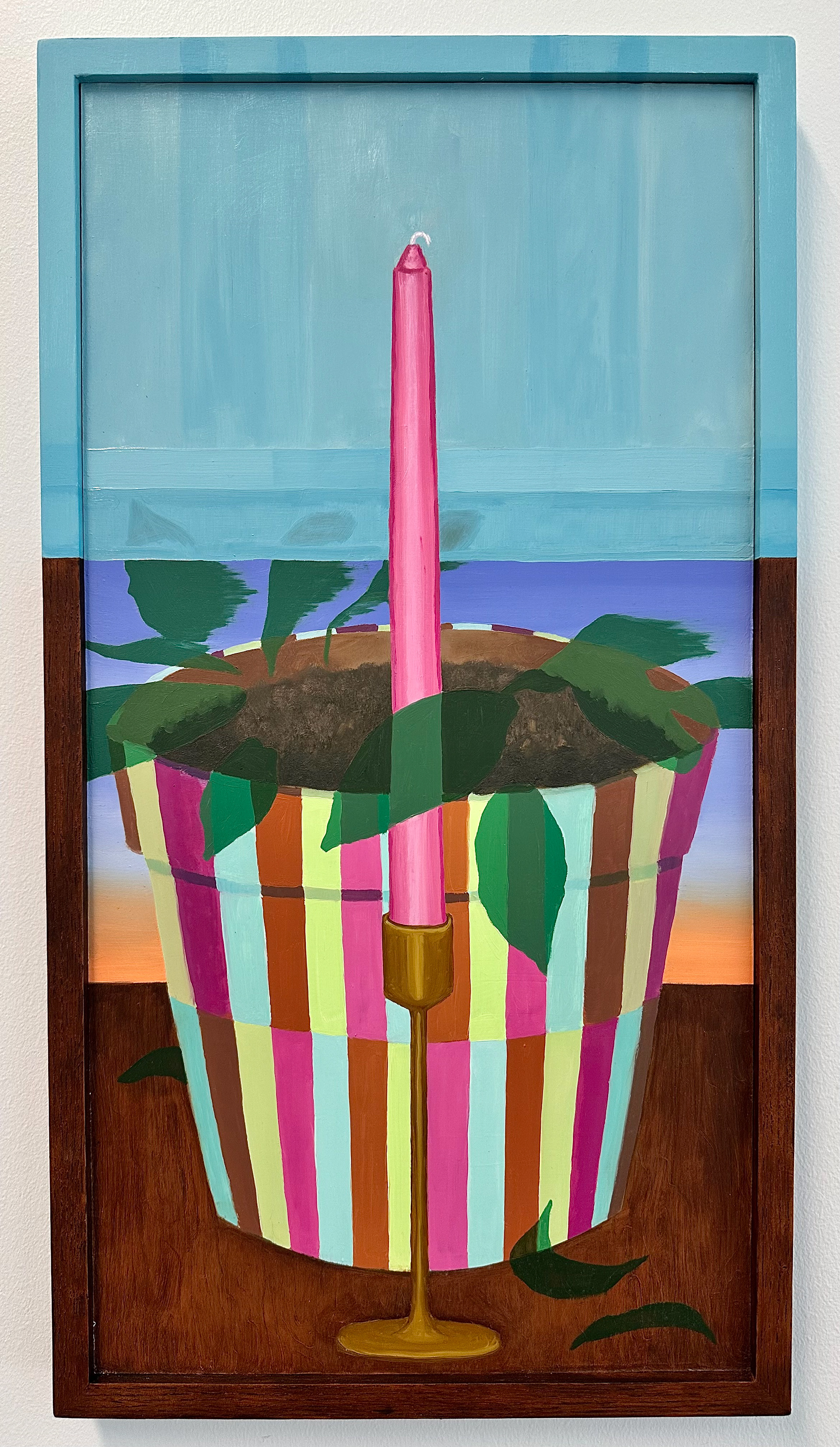 The Candle, 14 x 27, oil and acrylic on hardboard and red oak frame