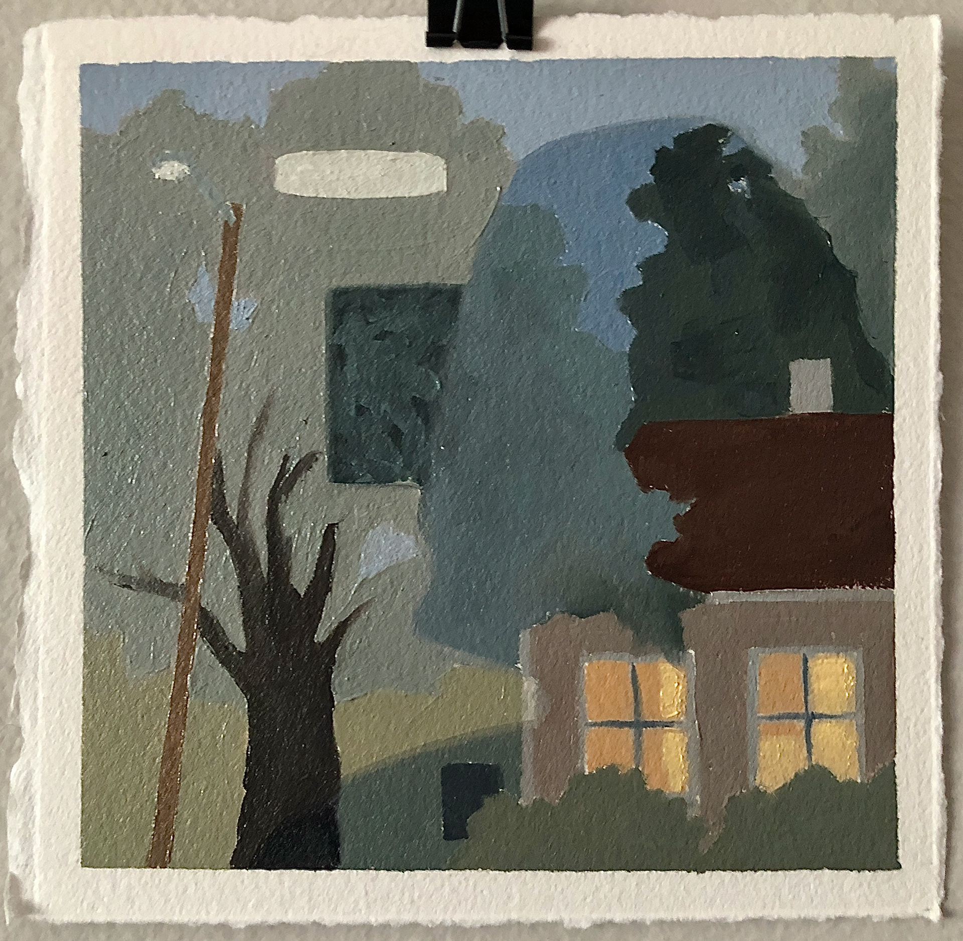 Tree, House, 5.25 x 5.25 inches, oil on paper