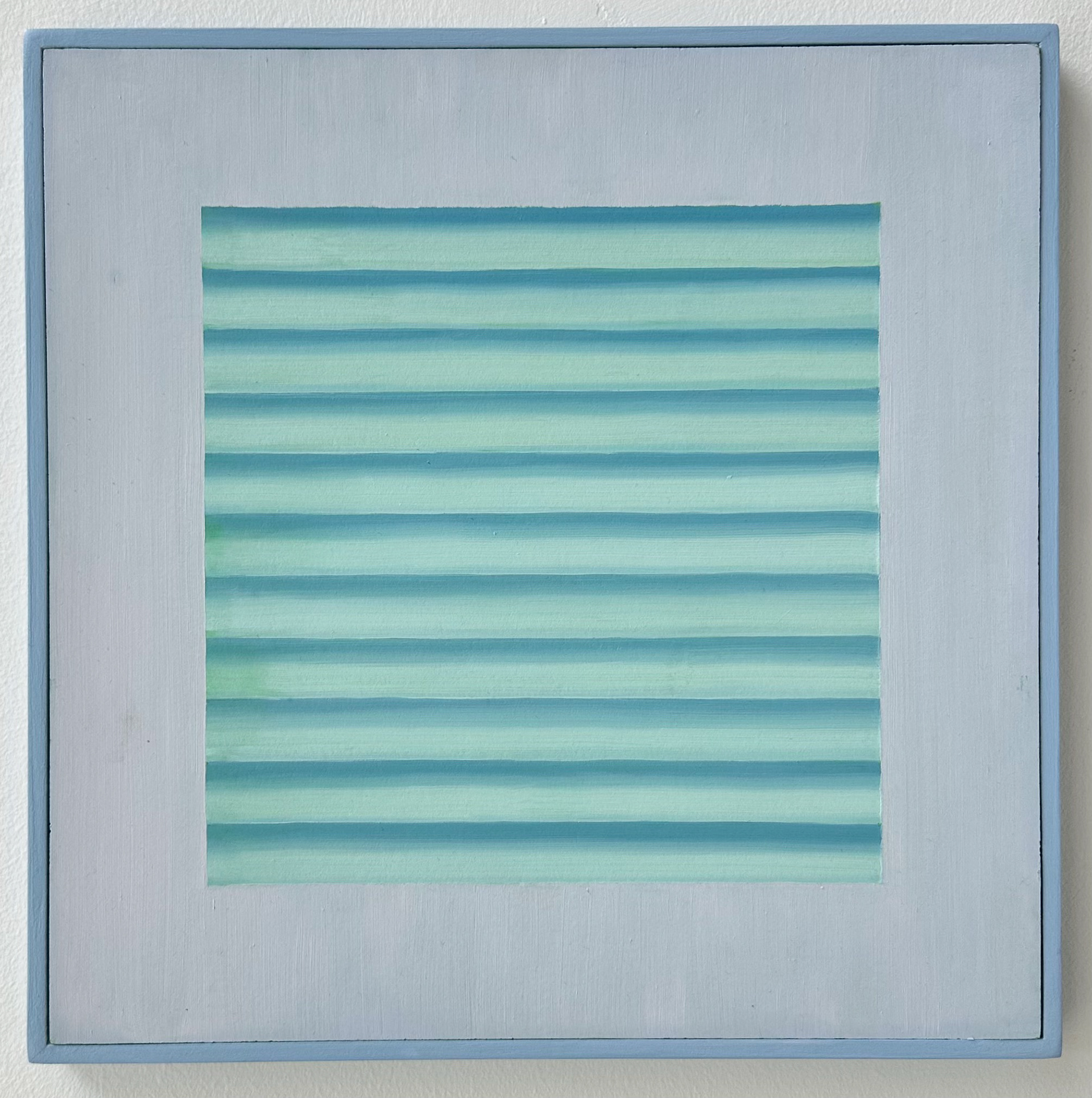 The Blinds, 12 x 12, oil on VCT and acrylic on poplar frame