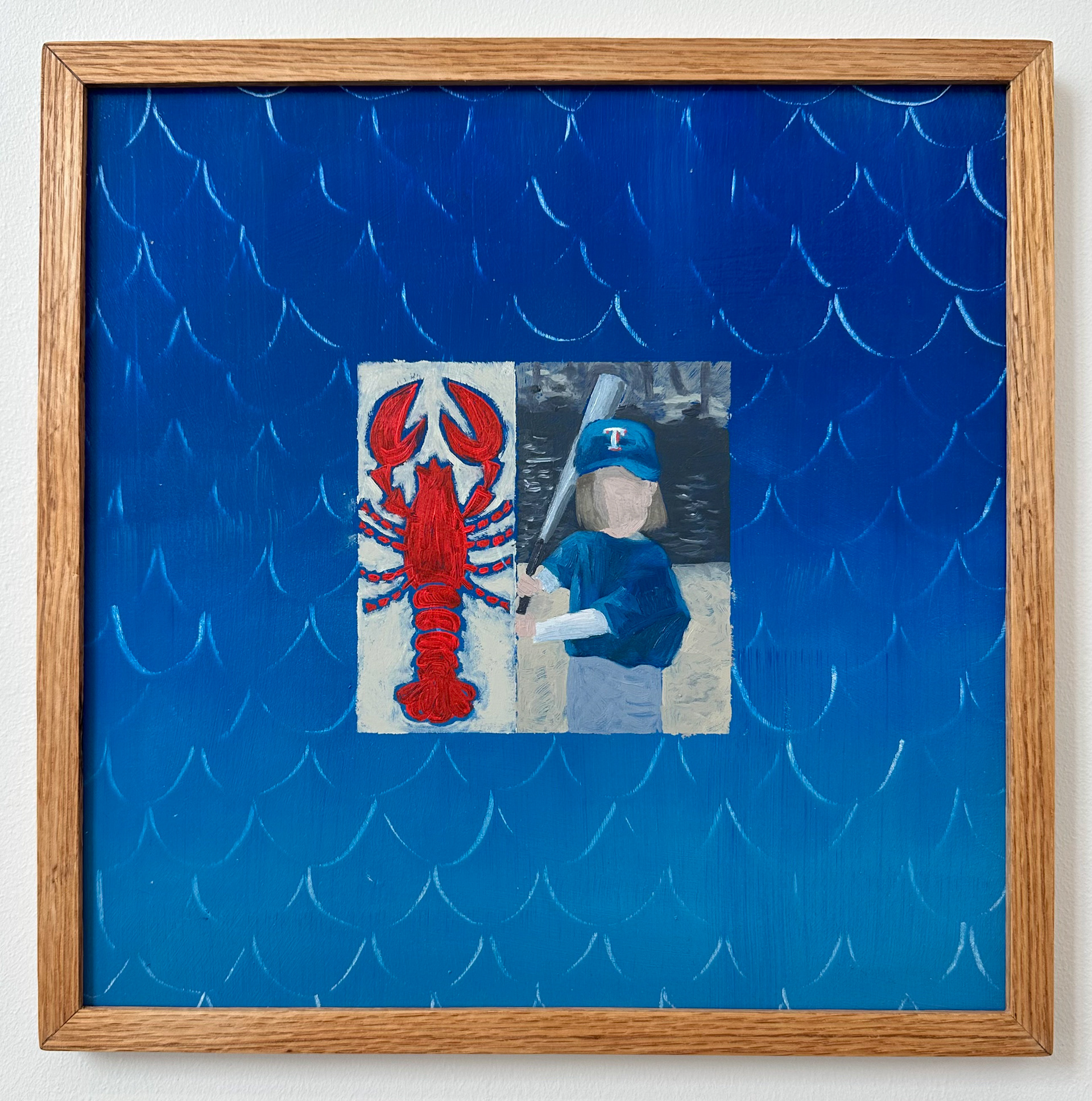 The Crawfish, 12 x 12, oil on VCT in red oak frame