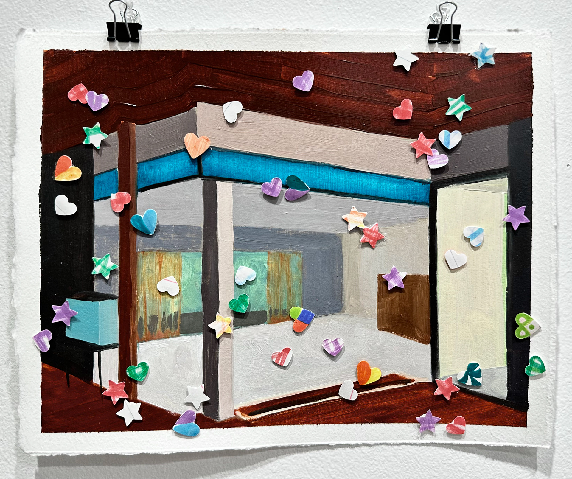 One Heart, Two Heart, Red Heart, Blue Heart; 10.25 x 8 inches, oil and paper 