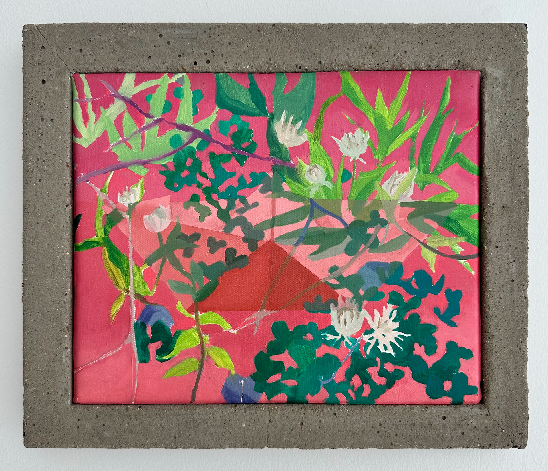 The Sidewalk, 12 x 10 inches, oil on canvas in concrete frame