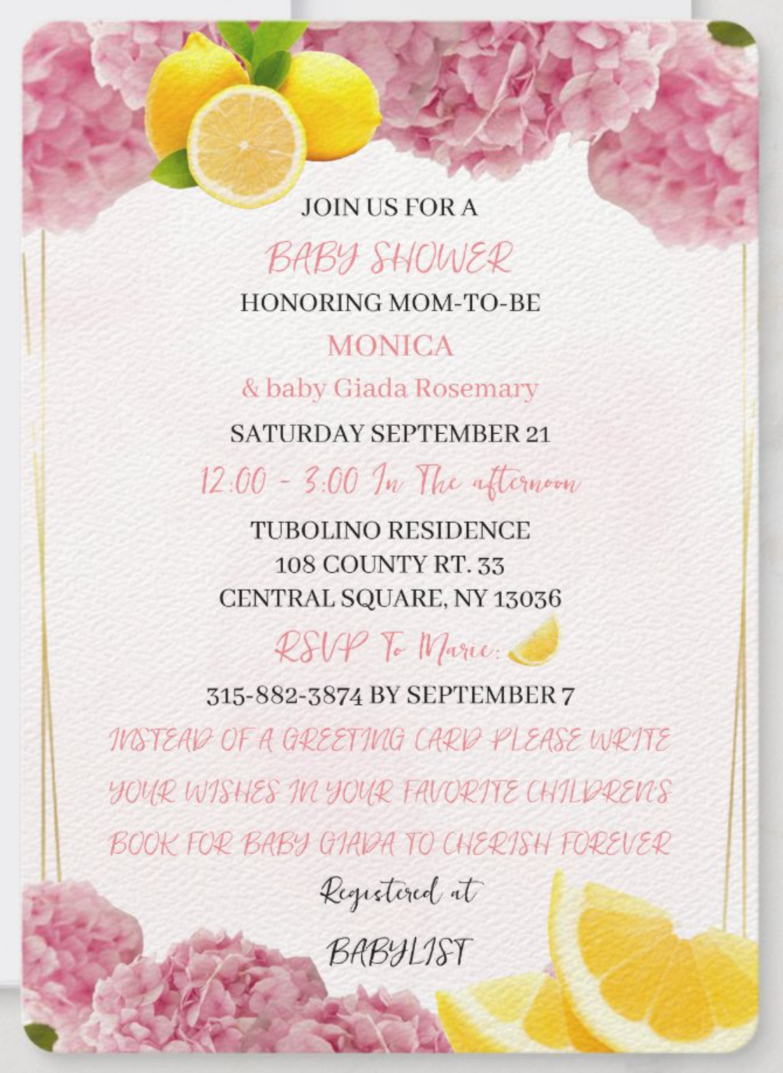 Front of Baby Shower Invitation