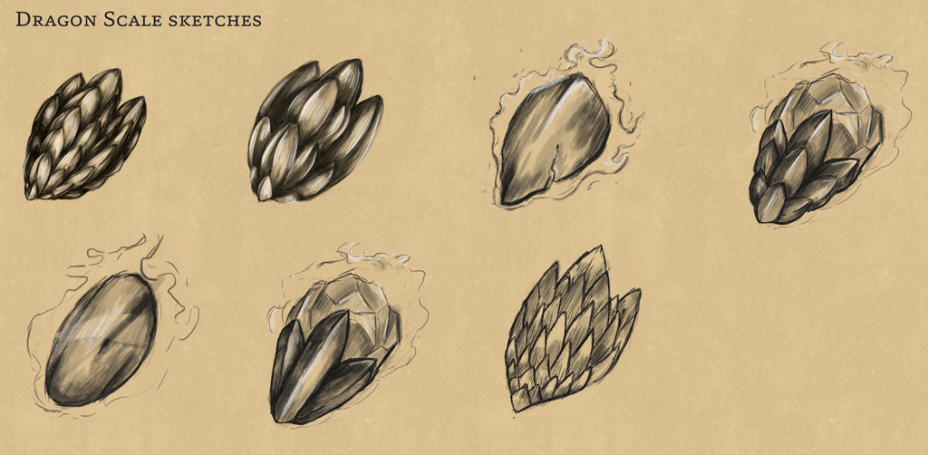 My sketches for the in game items, Dragon Scale