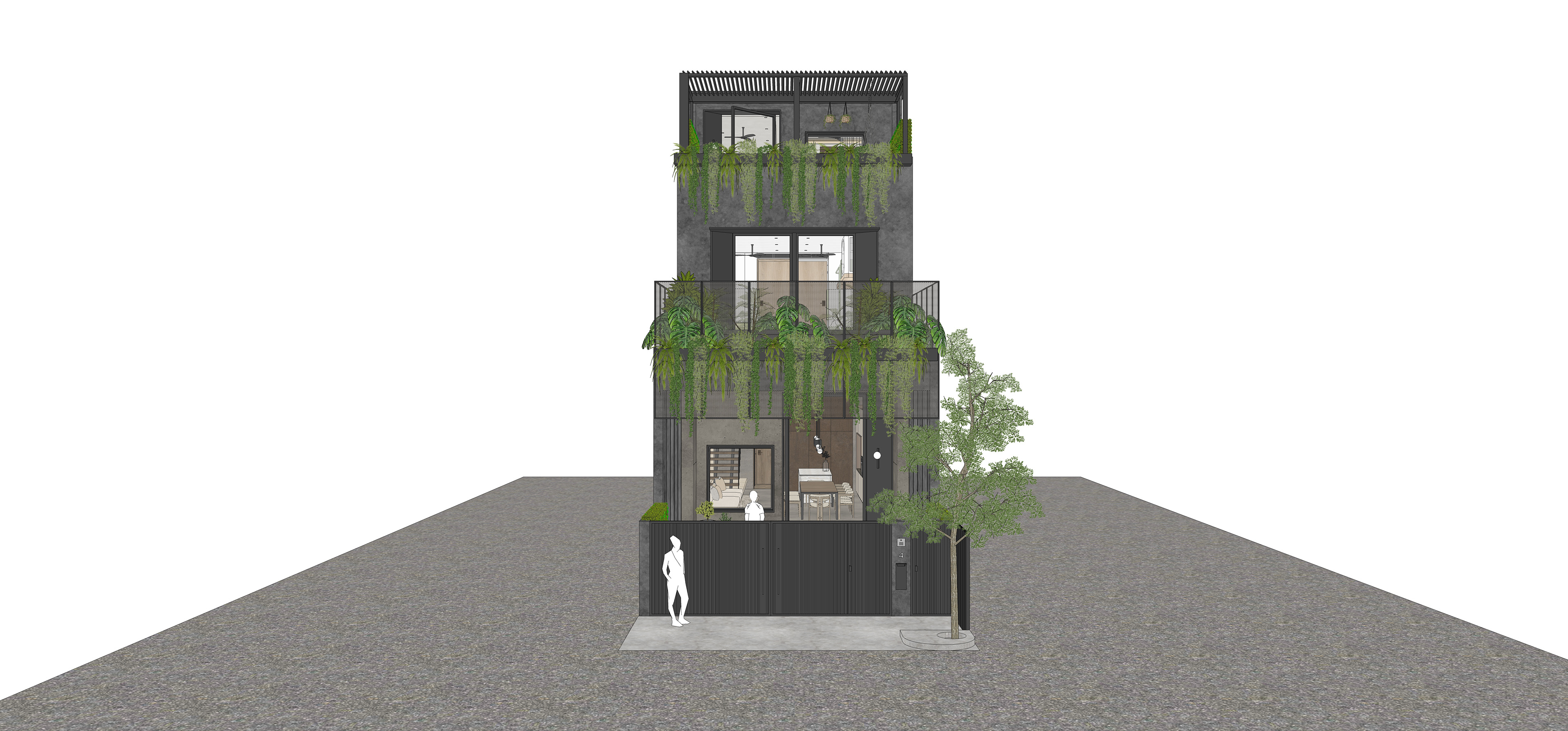 ENTIRE FRONT FACING FACADE (DARKER TONE TEXTURED PAINT & TILES)