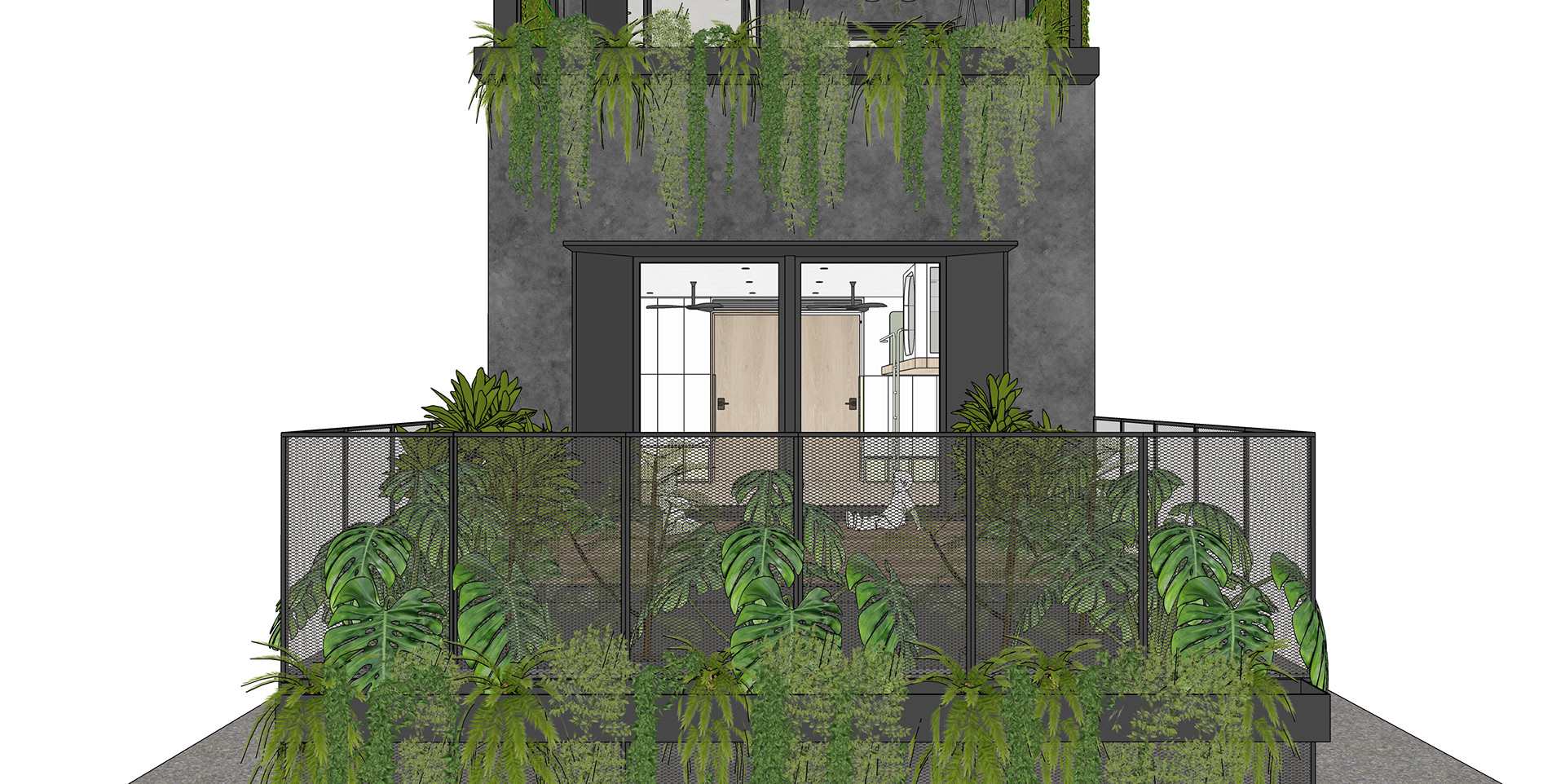 L2 FACADE (DARKER TONE TEXTURED PAINT & TILES + MESH GRILLE)
