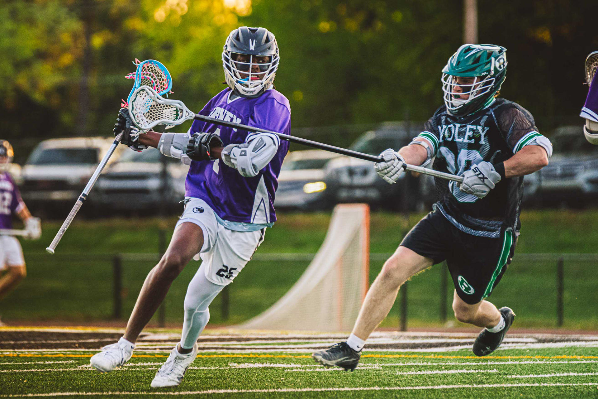 Senior midfielder Jordan Alexander shrugs off a Ridley defender and keeps his momentum moving downfield.