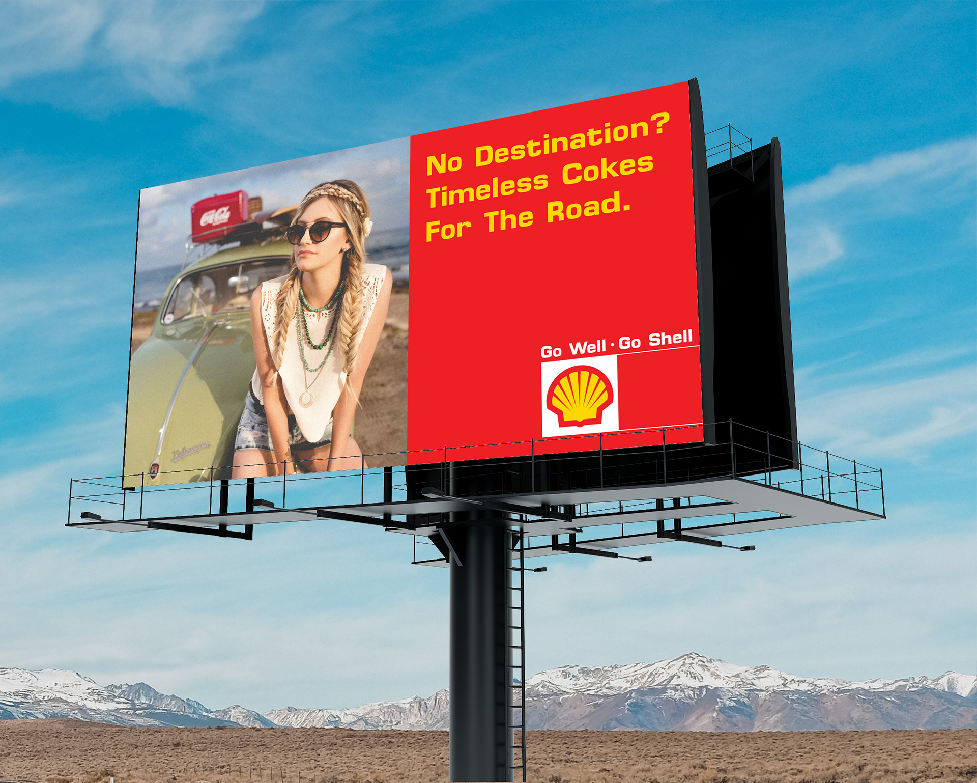 Shell Journeys Billboard: No destination? Timeless cokes for the road.