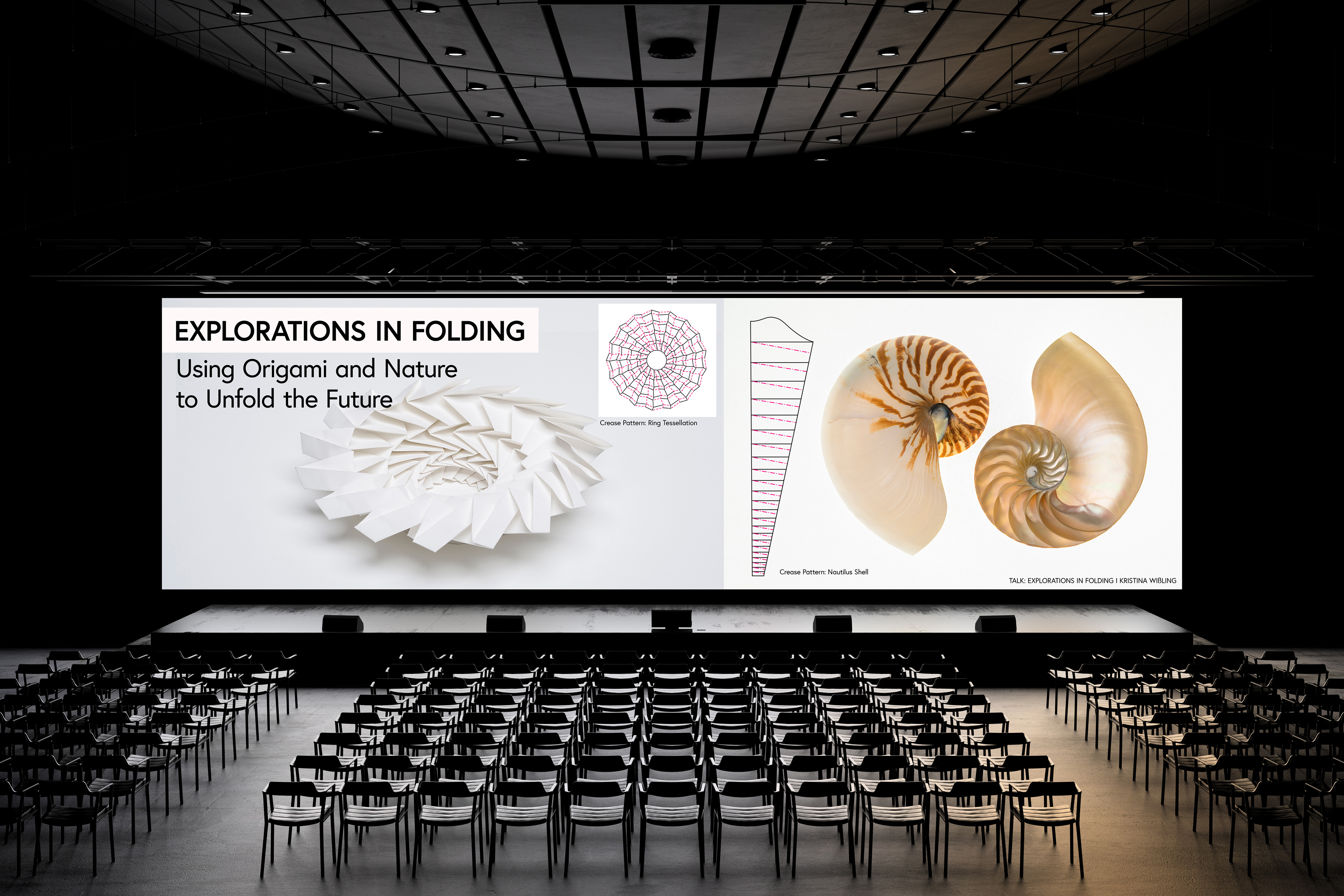 Präsentationsfolie mit Origami und der Natur die Zukunft entfalten