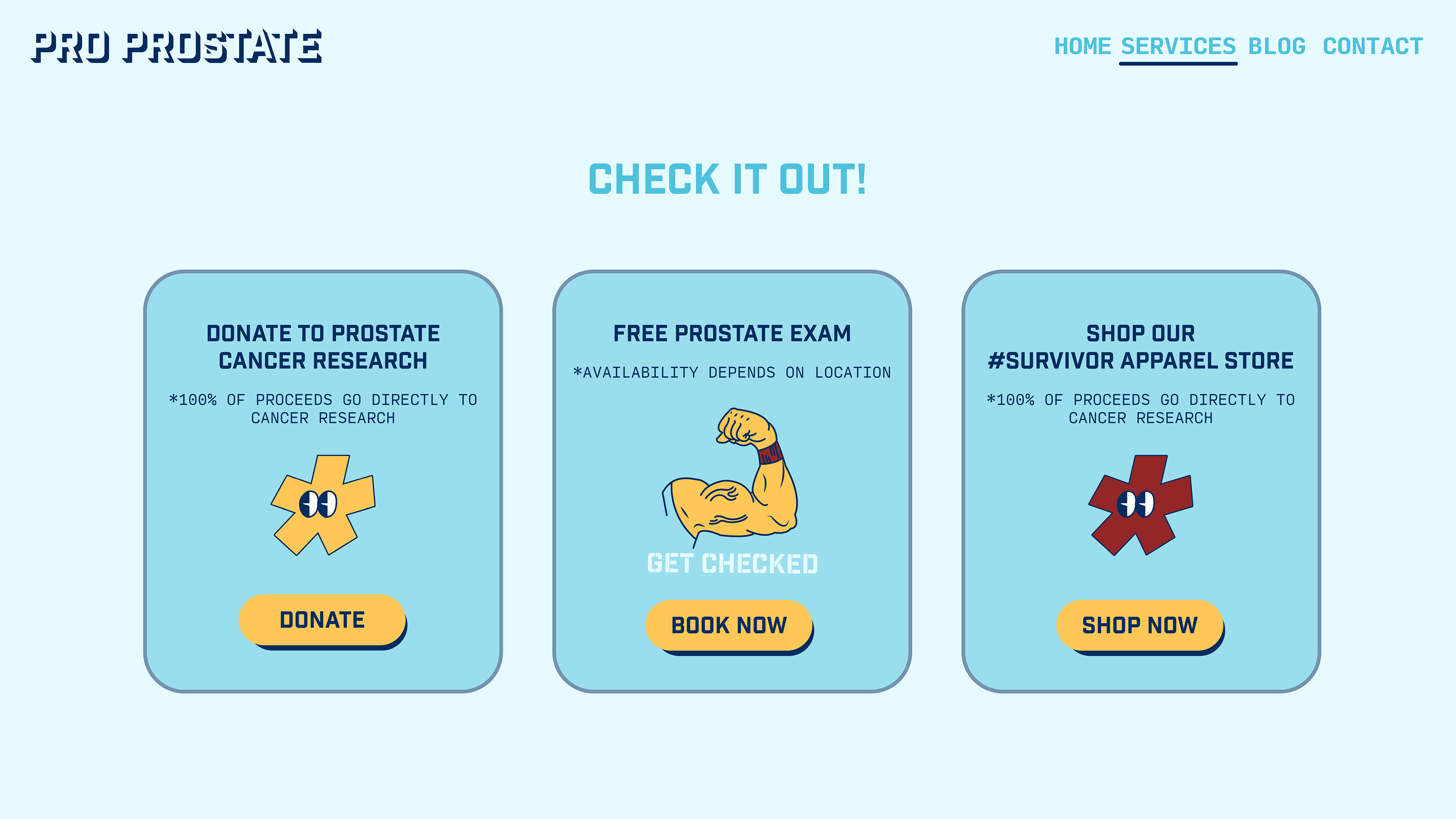 Services page displaying three key functions of the ProProstate site.