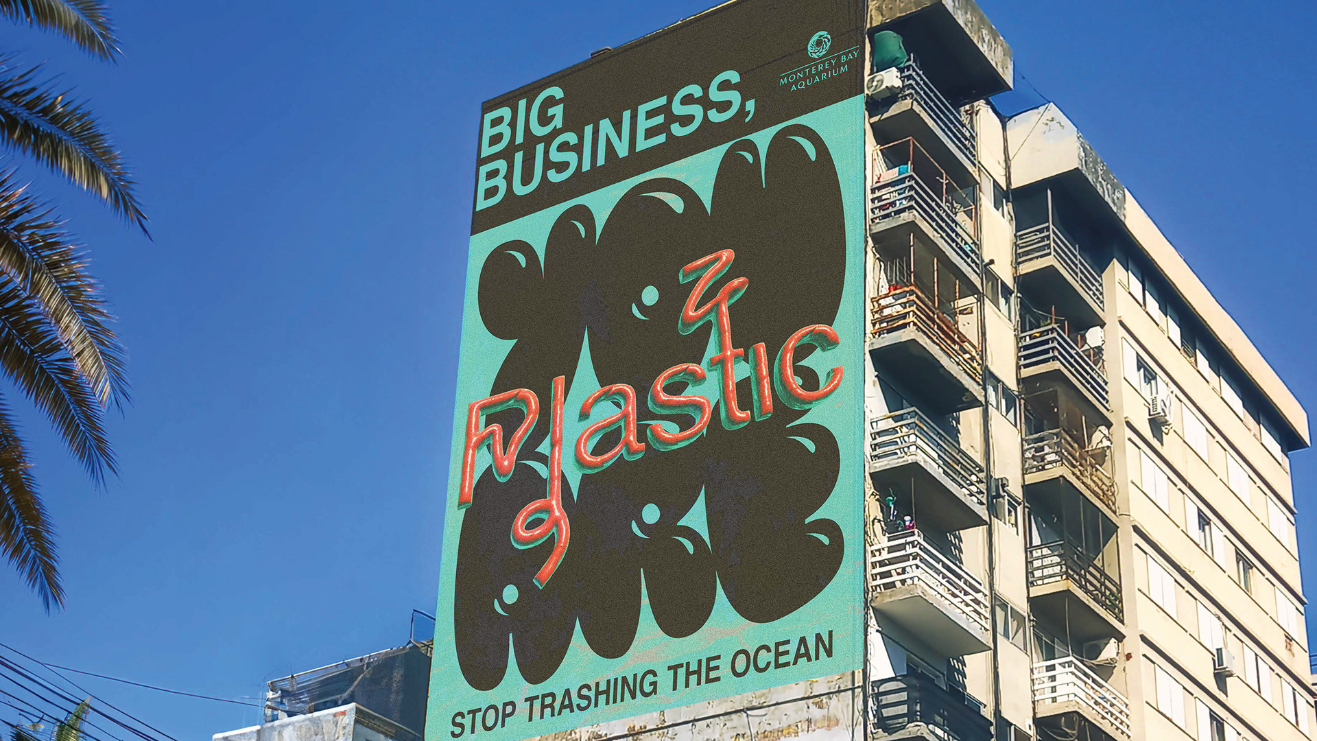 Main billboard. The intent is to point the finger at big business's unsustainable business practices.
