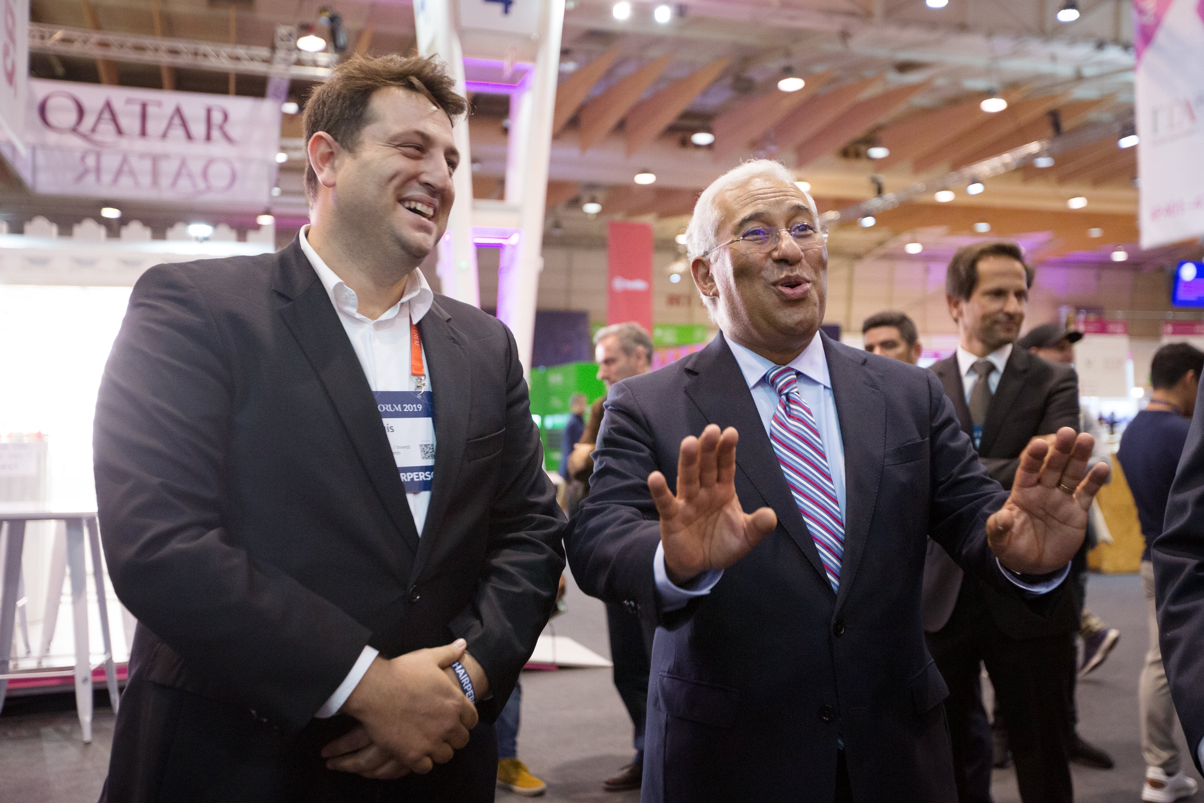 The Prime-Minister of Portugal, António Costa (right) reacts