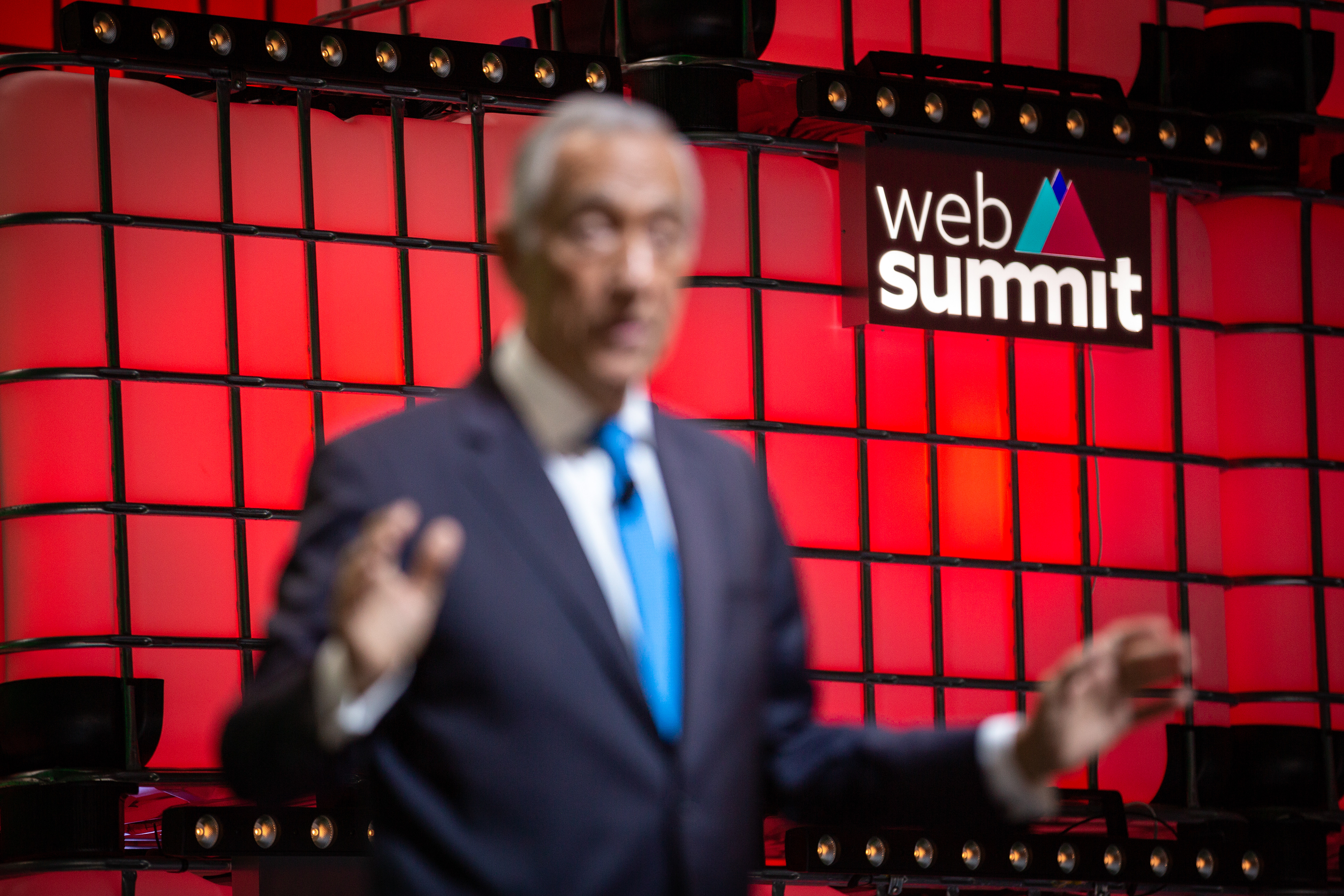 The Portuguese Presidente, Marcelo Rebelo de Sousa, speaks on the main stage