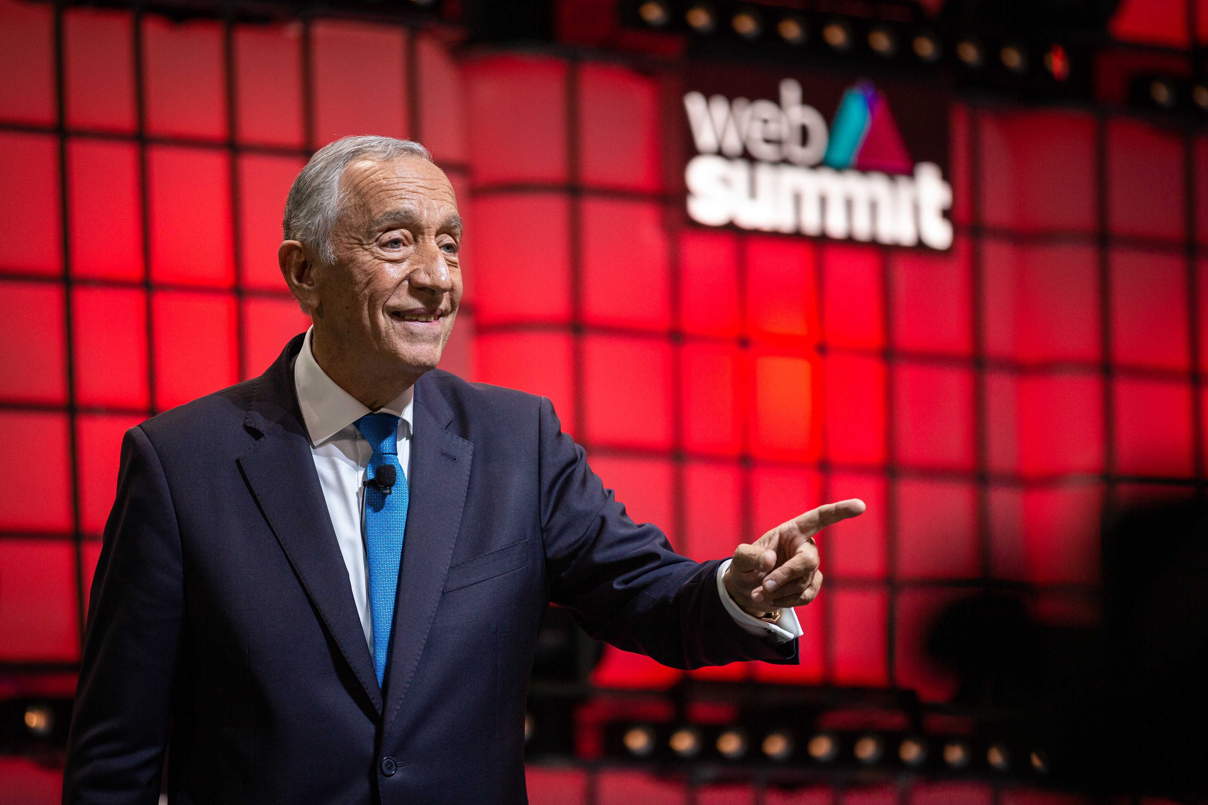 The Portuguese Presidente, Marcelo Rebelo de Sousa, speaks on the main stage